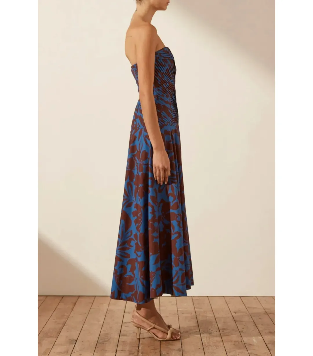 Shona Joy Cartia Strapless Pleated Midi Dress Print Size AU 8 for rent on The Volte - main image
