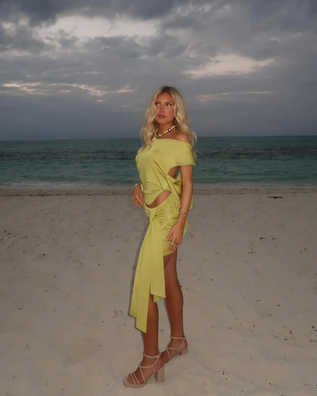 Asta Resort Chloe Top and Mini Skirt Set Chartreuse Size 6 for rent on The Volte - main image