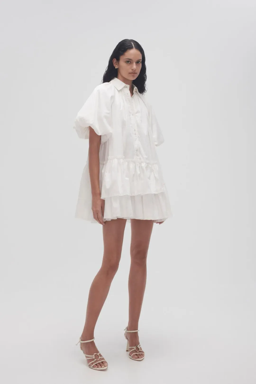Aje Ambience Smock Mini Dress Ivory Size 6 for rent on The Volte - main image