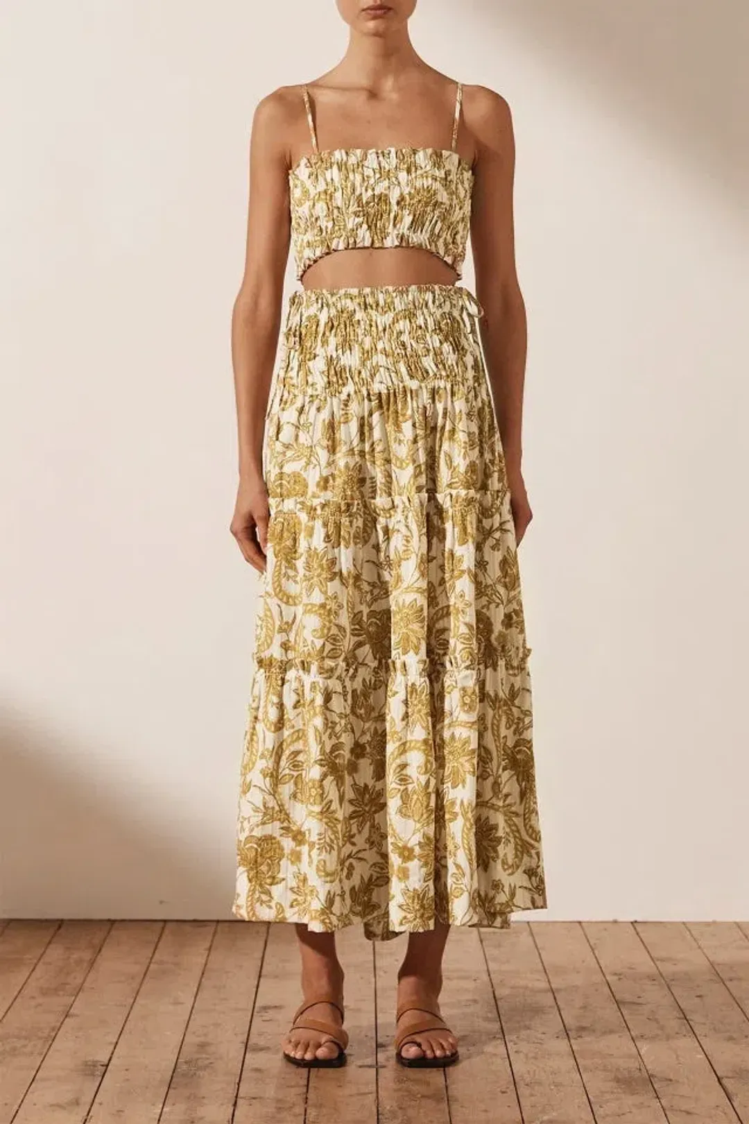 Shona Joy Saffron Shirred Bralette & Skirt Set Print Size 8 for rent on The Volte - main image