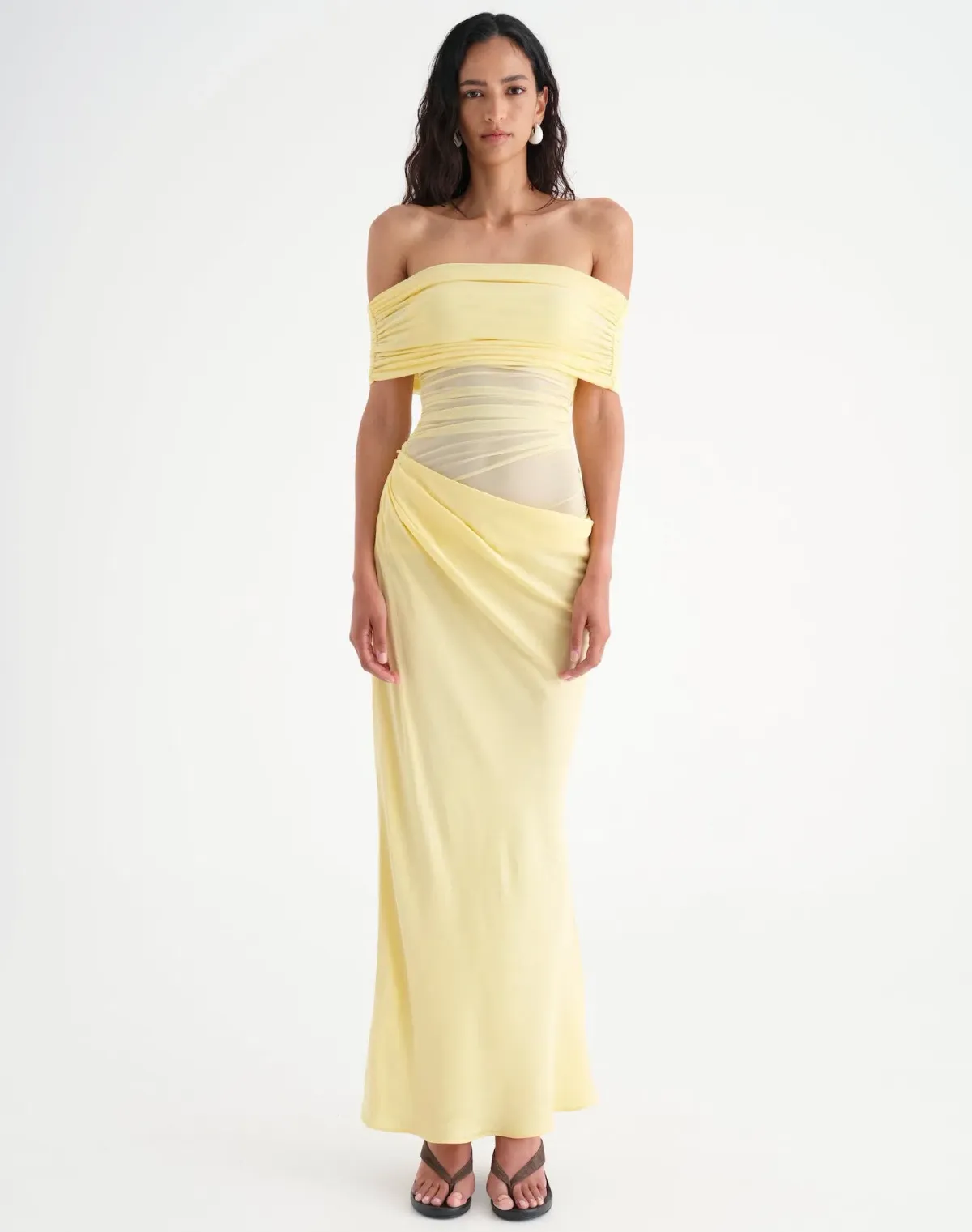 Benni Nico Off Shoulder Maxi Dress Butter Yellow Size 8 - Image 1