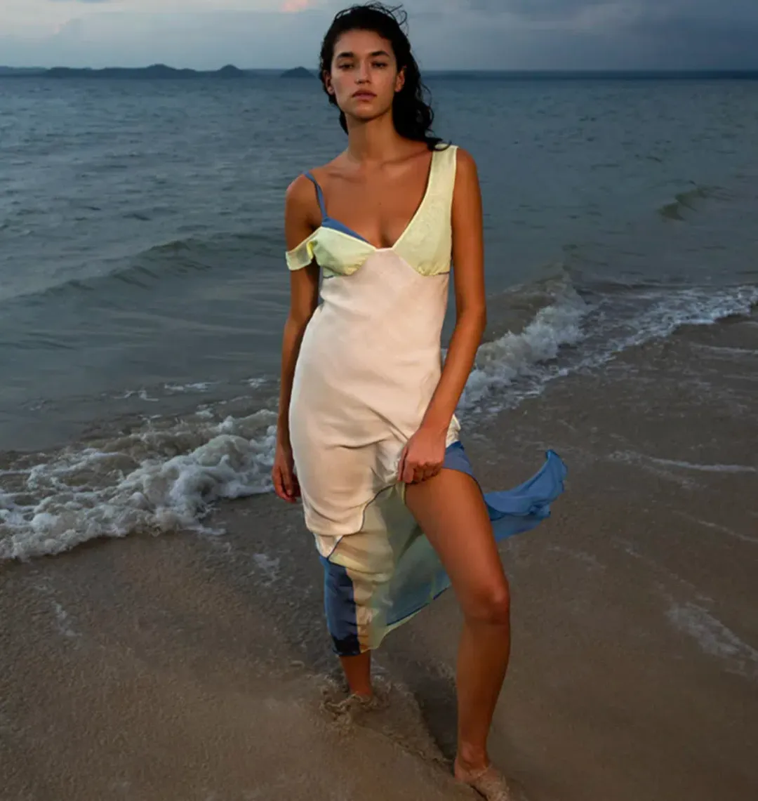 Sir the Label Thames Splice Midi Dress Ecru Multi Size 10 for rent on The Volte - main image