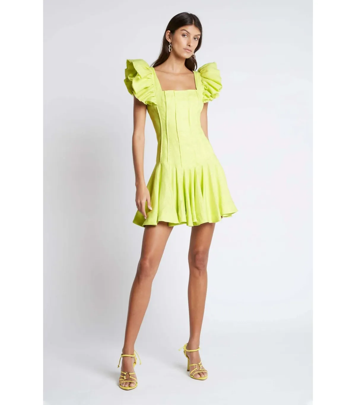 Aje Breathless Frill Sleeve Mini Dress Lime Green Size AU 6 - Image 1