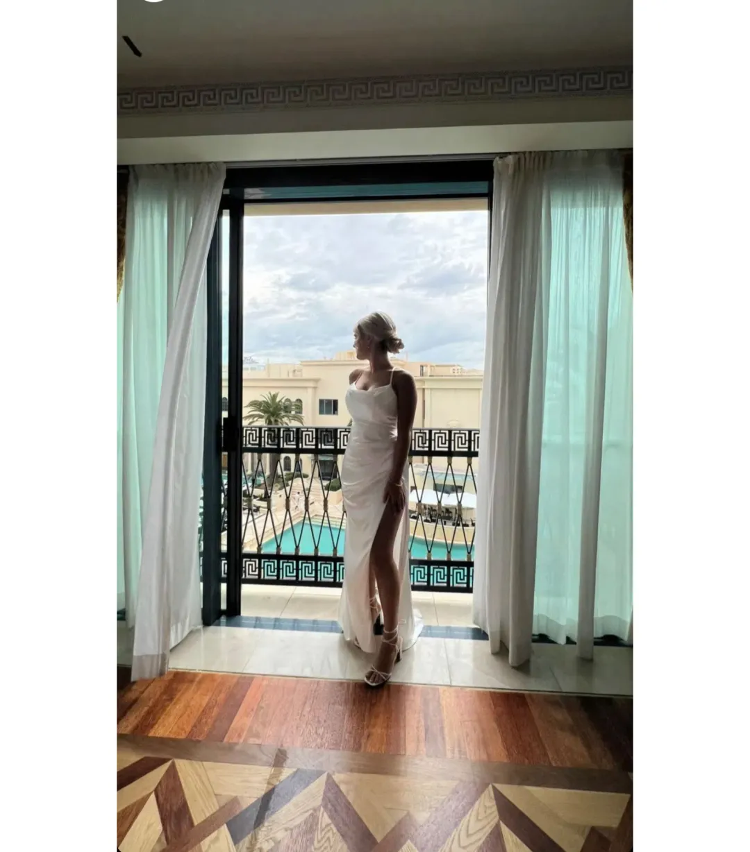 One Honey Couture Quinn Satin Lace Up Formal Dress Off White Size AU 6 for rent on The Volte - main image