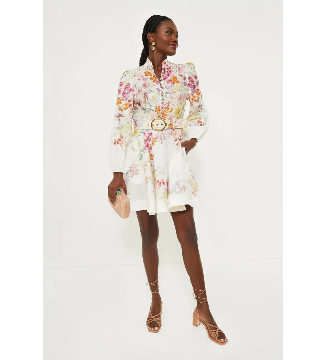 Zimmermann The Natura Buttoned Mini Dress in Kaleidoscope Garden SIze 0/Au 6  for rent on The Volte - main image