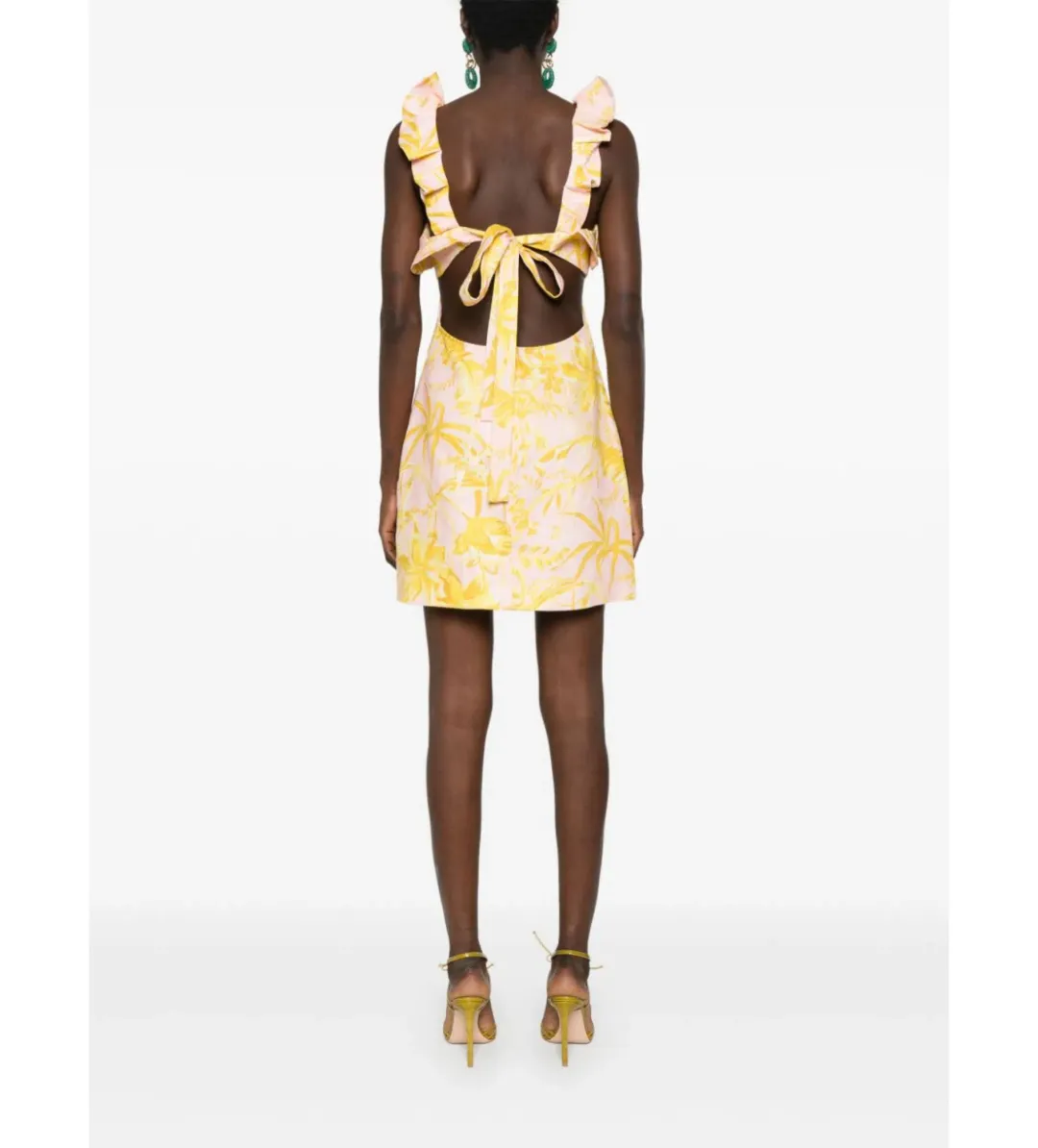 Zimmermann The Golden Ruffle Mini Dress in Pink/Gold Floral Size 2 / AU 12  for rent on The Volte - main image