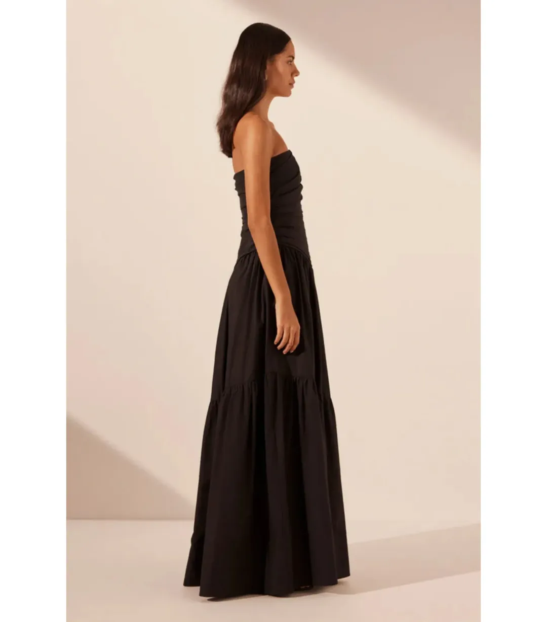 Shona Joy Maiori Strapless Tiered Maxi Dress Black Size AU 10 for rent on The Volte - main image