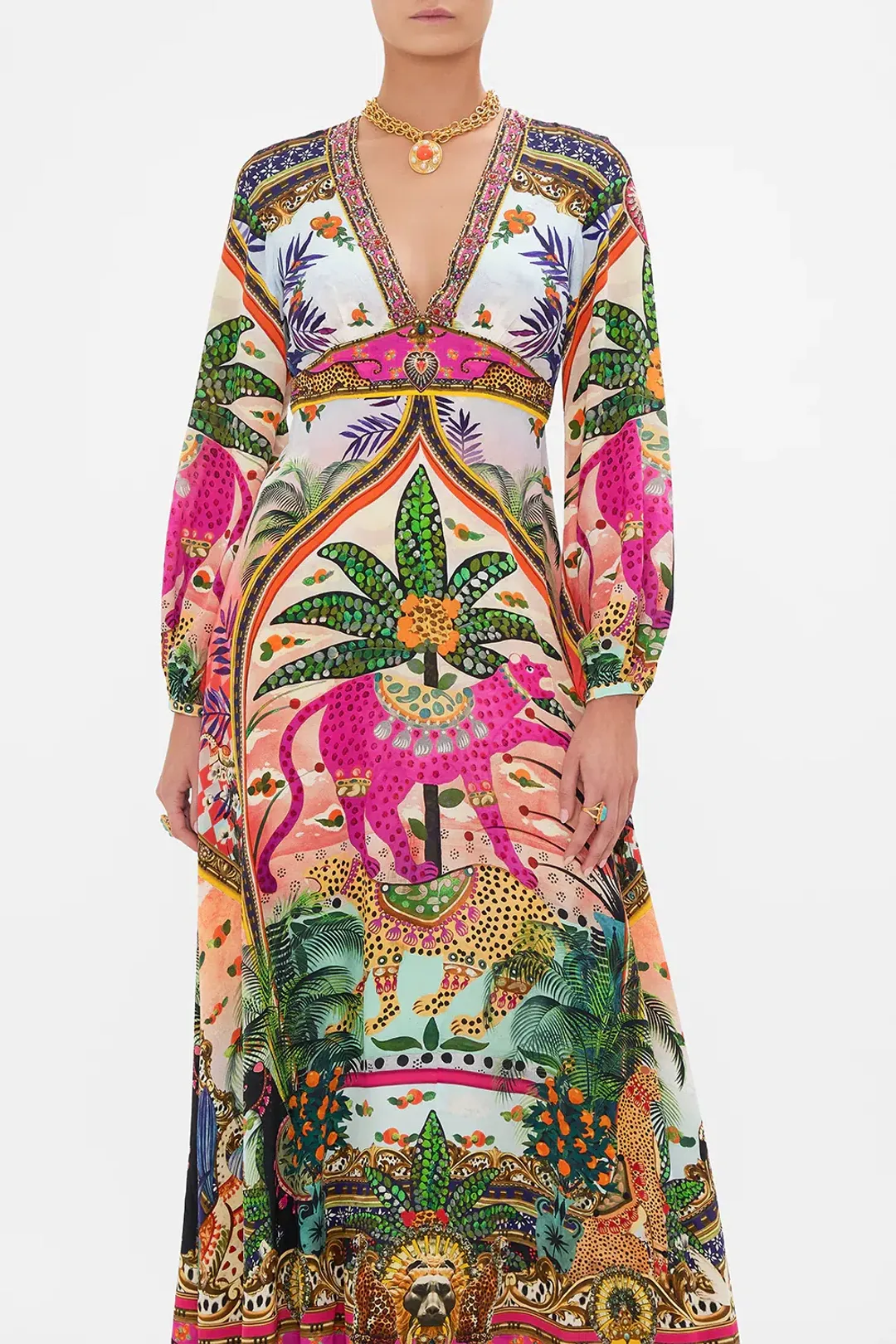 Camilla Alessandros Atlantis Printed Lantern Sleeve Dress Multi Size 14 for rent on The Volte - main image