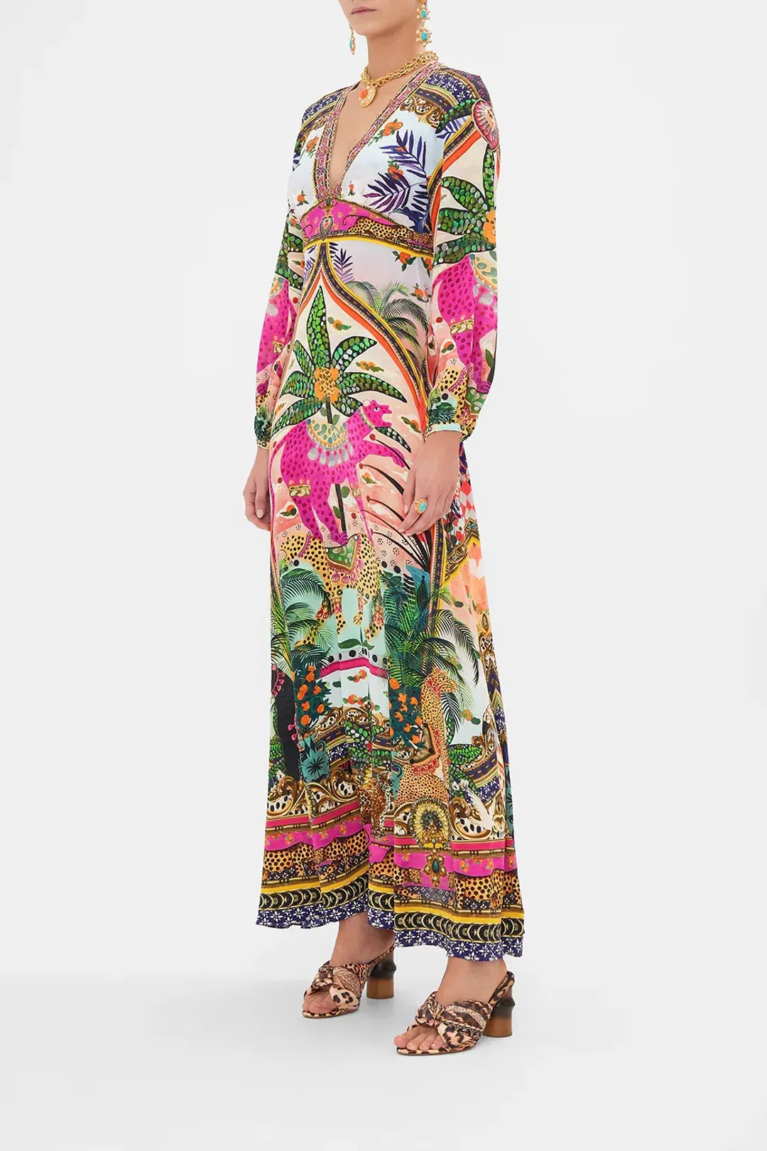 Camilla Alessandros Atlantis Printed Lantern Sleeve Dress Multi Size 14 for rent on The Volte - main image