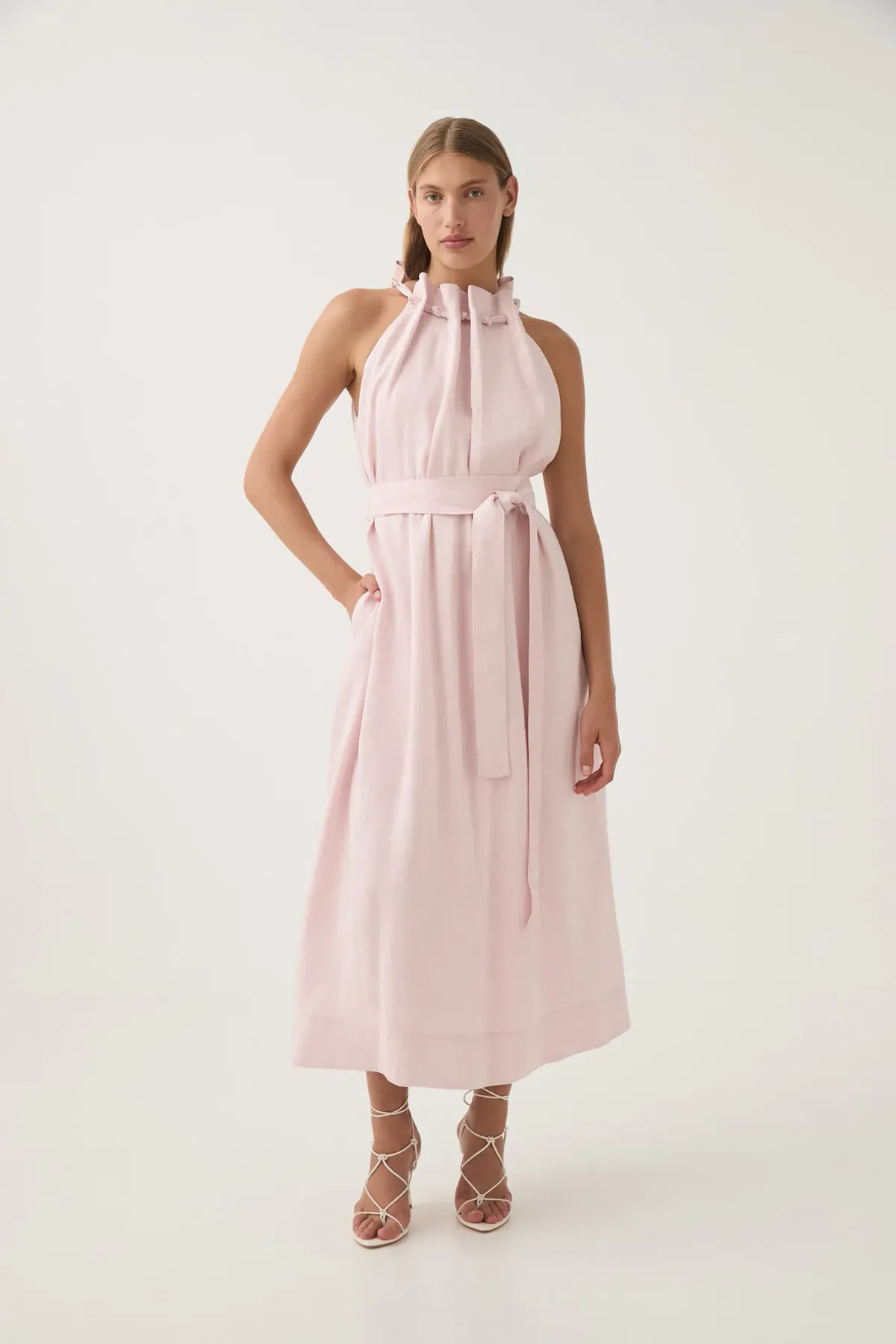 Aje Mariel Trapeze Midi Dress Soft Pink Size 6 - Image 1