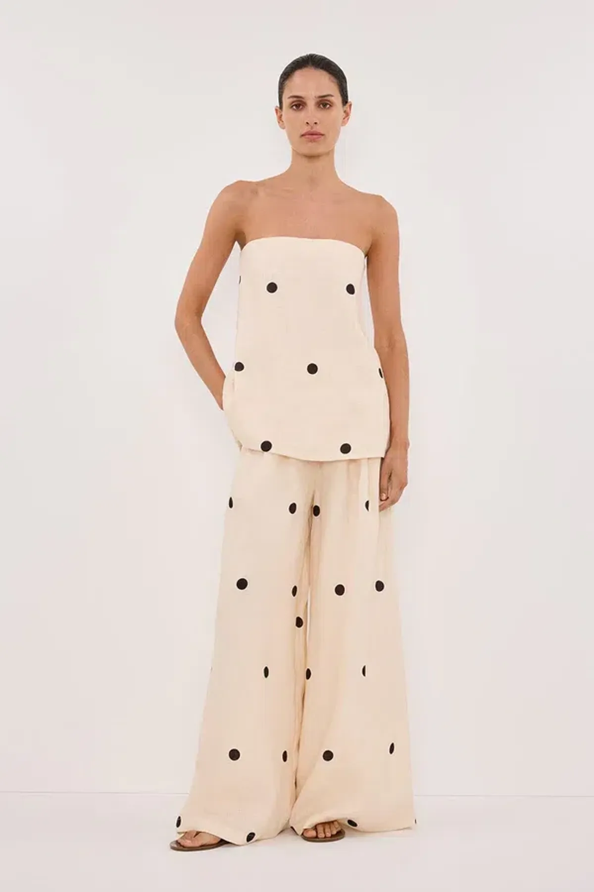 DISSH Beverly Cream Spot Strapless Top and Pants Set Cream Size 10/12 - Image 3