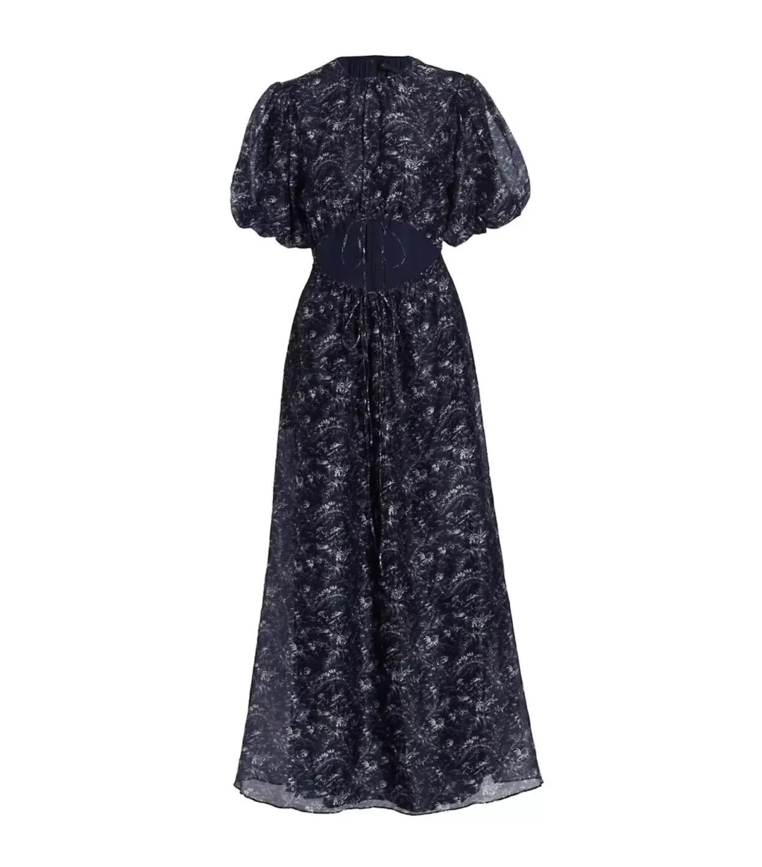 Sir the Label Caprice Puff Sleeve Midi Dress in Navy Size 1 / AU 8 for rent on The Volte - main image