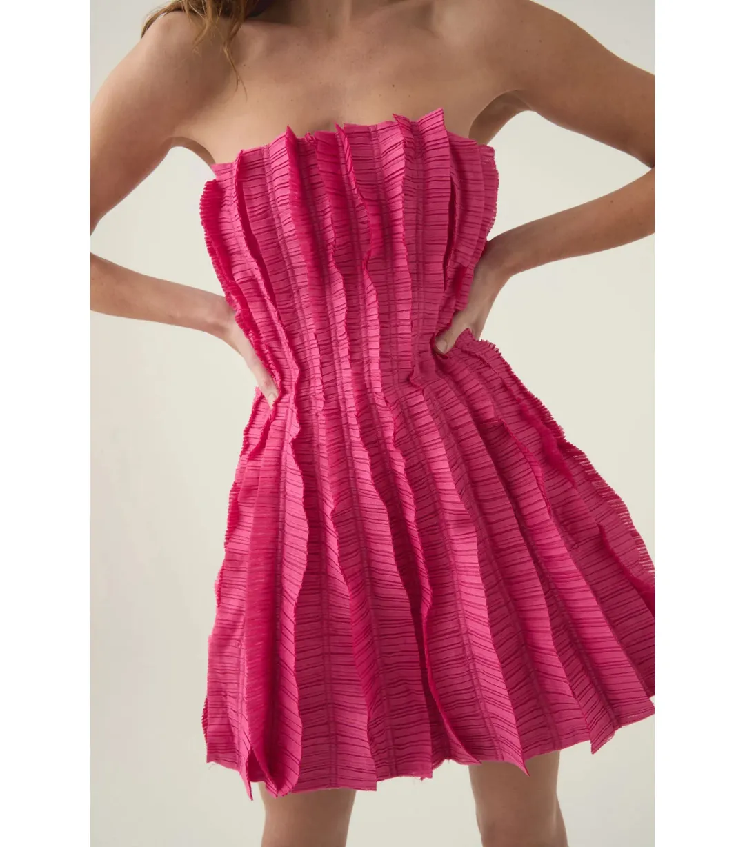 Aje Hybrid Sleeveless Mini Dress in Fuchsia Rose Size AU 8 for rent on The Volte - main image