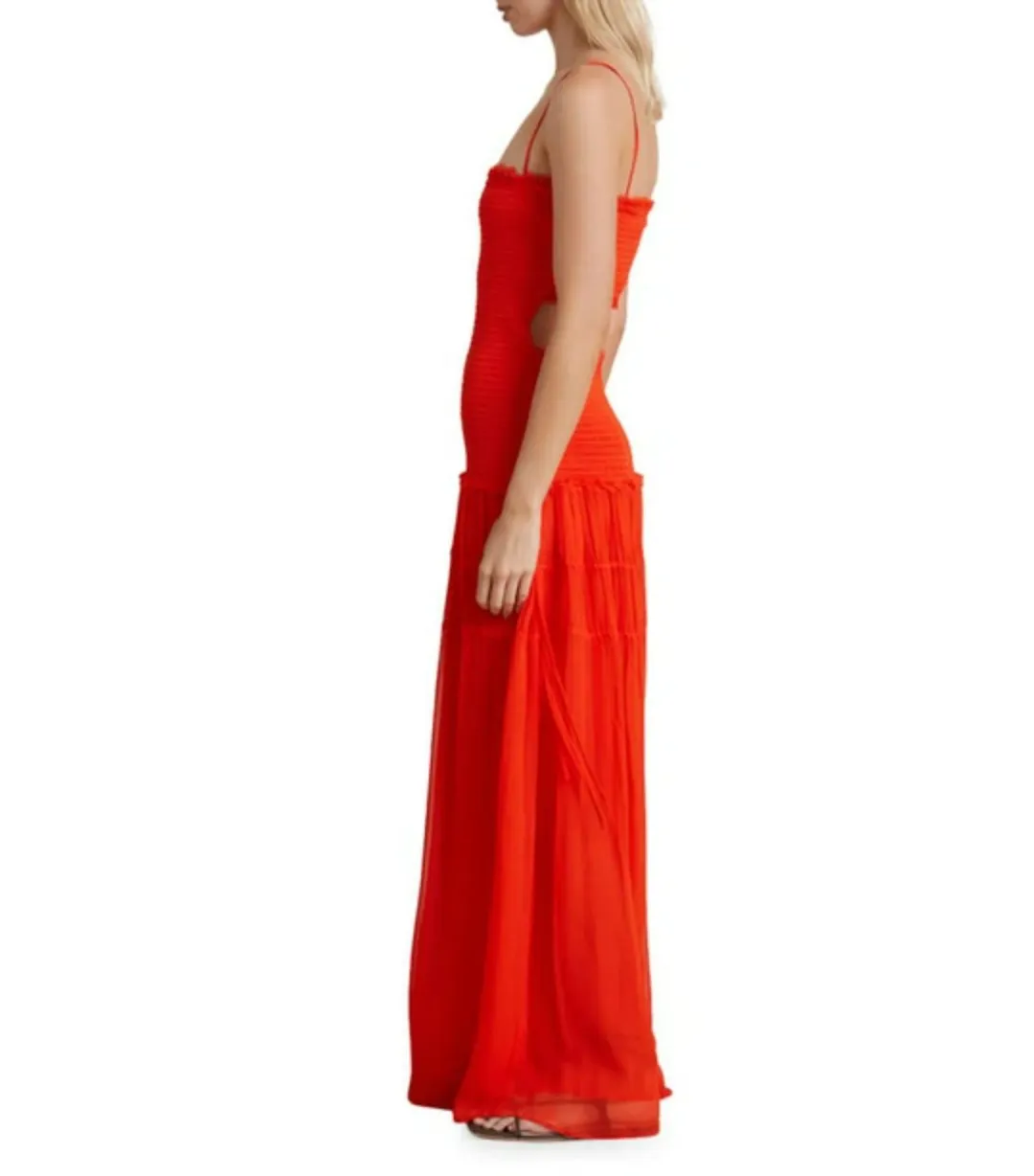 Bec & Bridge Charlotte Smocked Cut-Out Maxi Dress in Flame Size AU 6 for rent on The Volte - main image