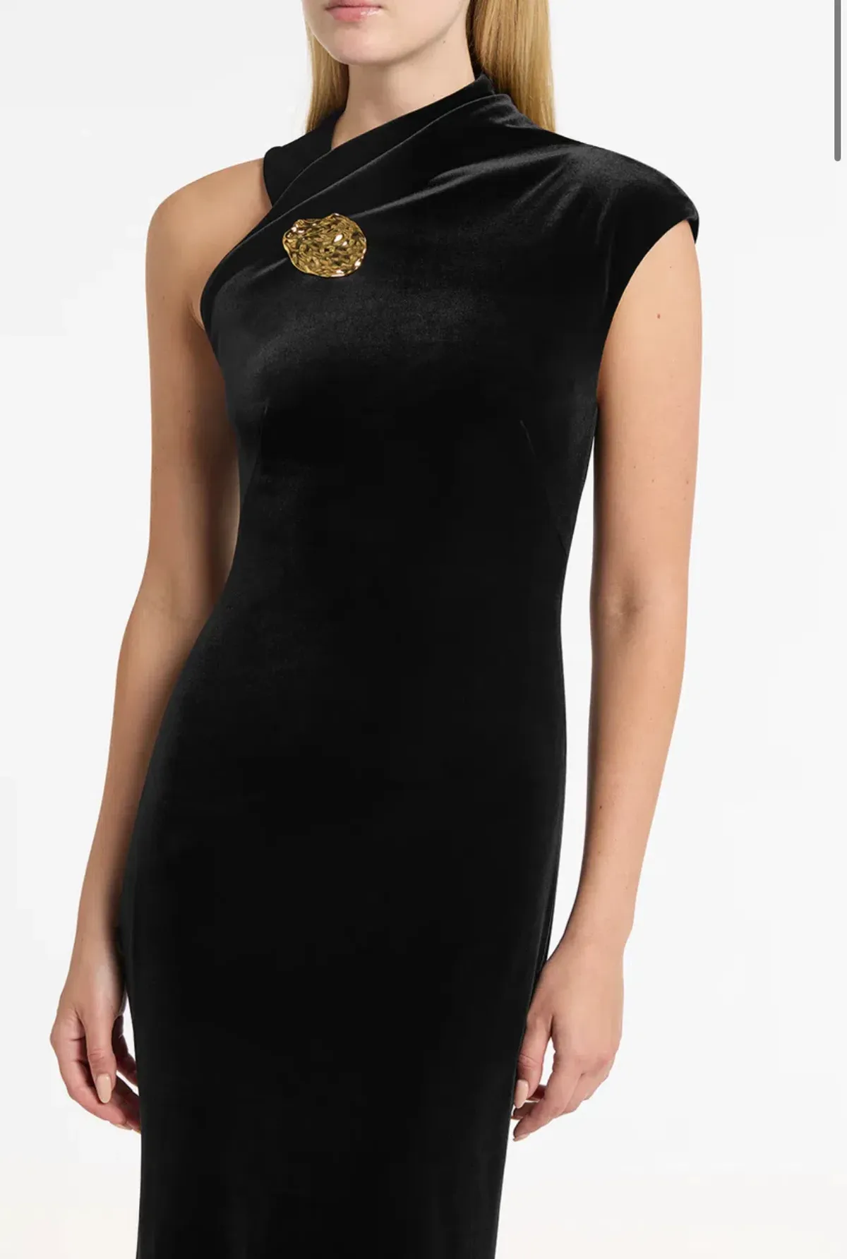 Carla Zampatti Black Velvet Gold Button Gown Size 8 - Image 3
