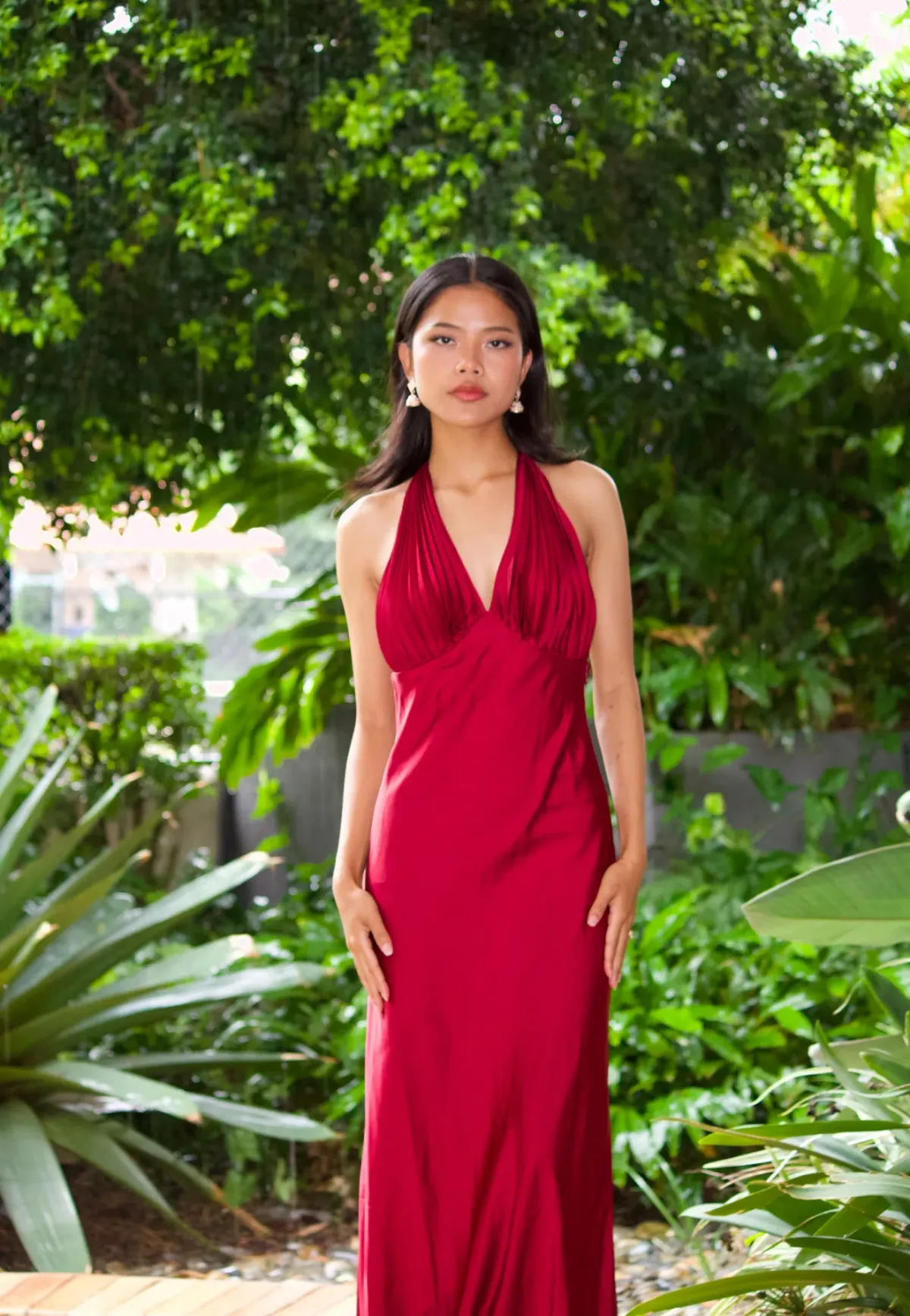 Onarin, Ms. Pleat Maxi Dress - Burgundy Size S - Image 1