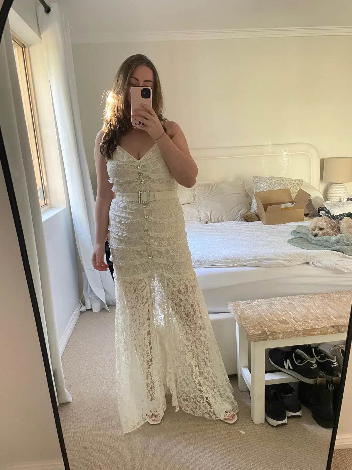 Alessandra Rich Lace Frill Dress - Cream AU12 - Image 3