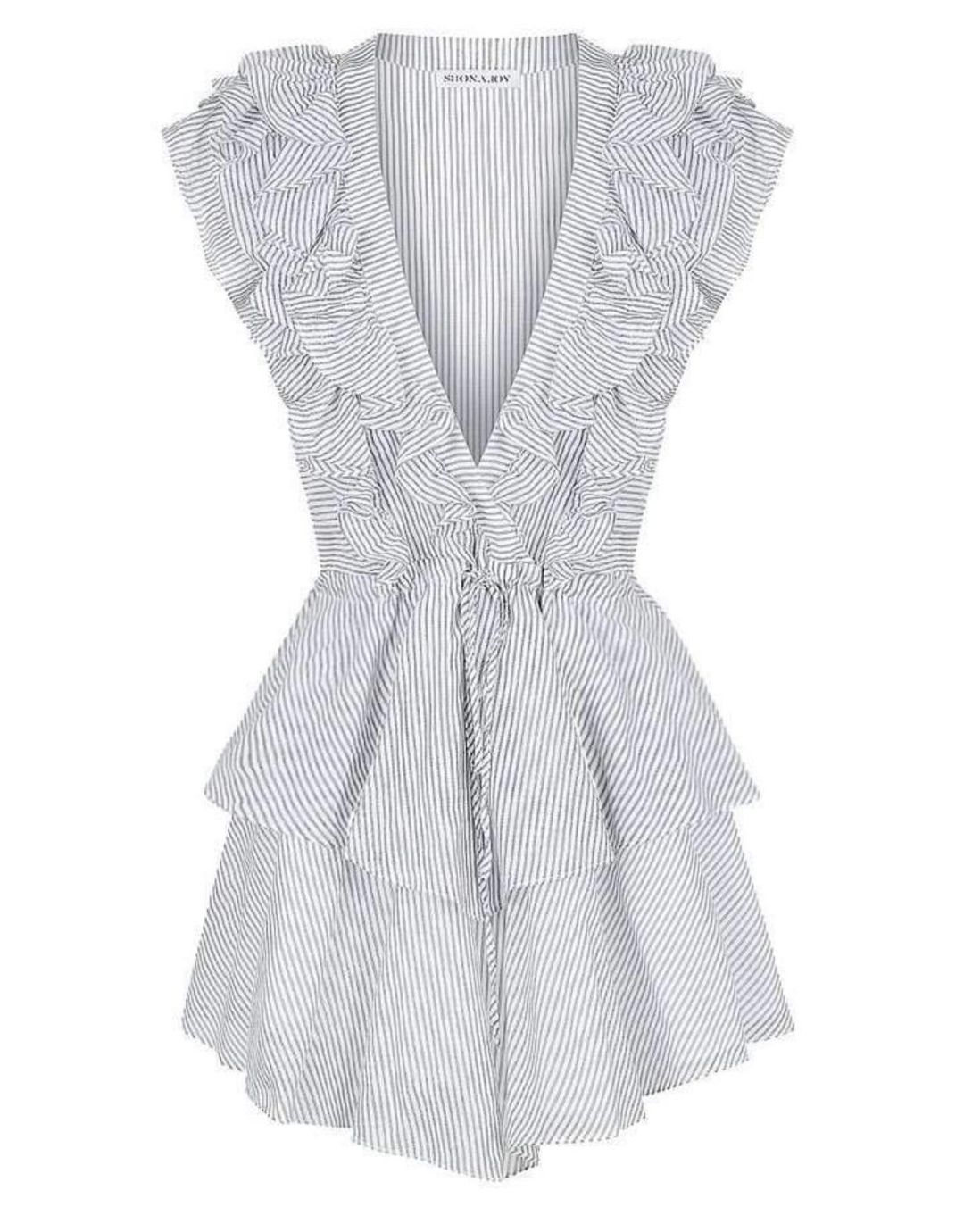 Shona Joy Rye Ruffle Drawstring Mini Dress Blue Size 6 for rent on The Volte - main image
