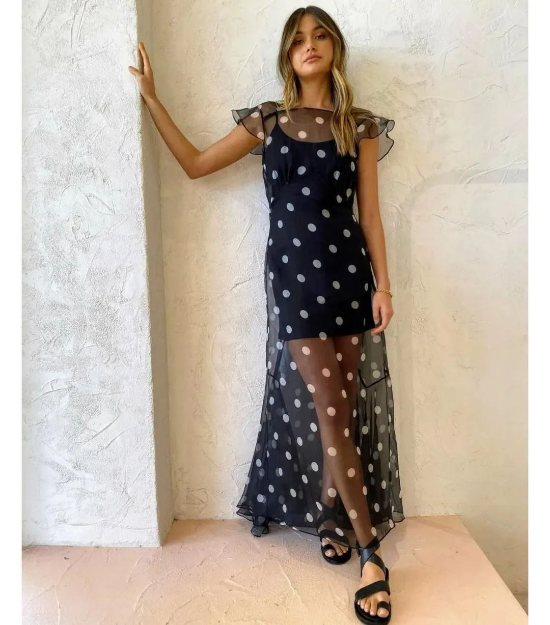Sir The Label Margot Low Back Gown Black Polka Dot Size 1 / AU 8 for rent on The Volte - main image