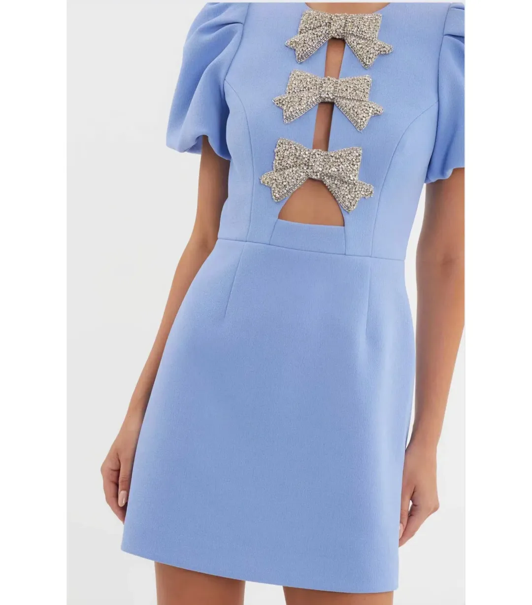 Rebecca Valliance Juliana Puff Sleeve Mini Dress Blue Size AU 12 for rent on The Volte - main image