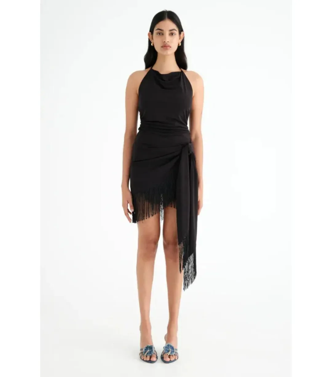 Benni Carolina Fringe Halter Dress Black Size AU 10 for rent on The Volte - main image