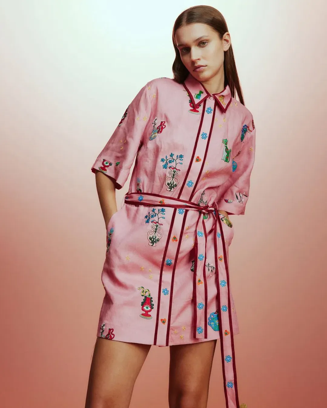 Alemais Timmy Embroidered Mini Dress Pink Size AU 12 for rent on The Volte - main image