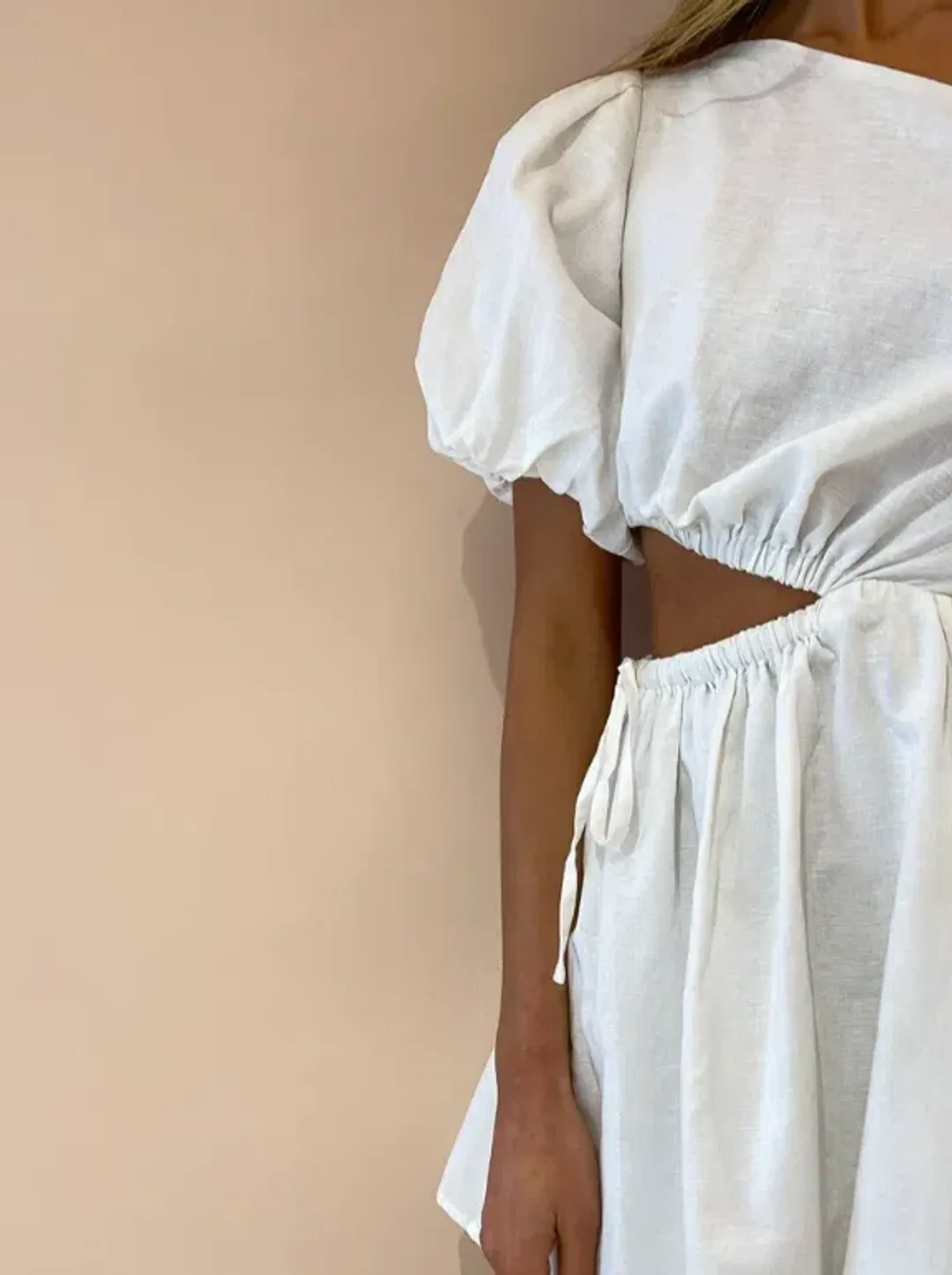 By Nicola Gabriella Asymmetrical Mini Dress in White Size AU 8 for rent on The Volte - main image