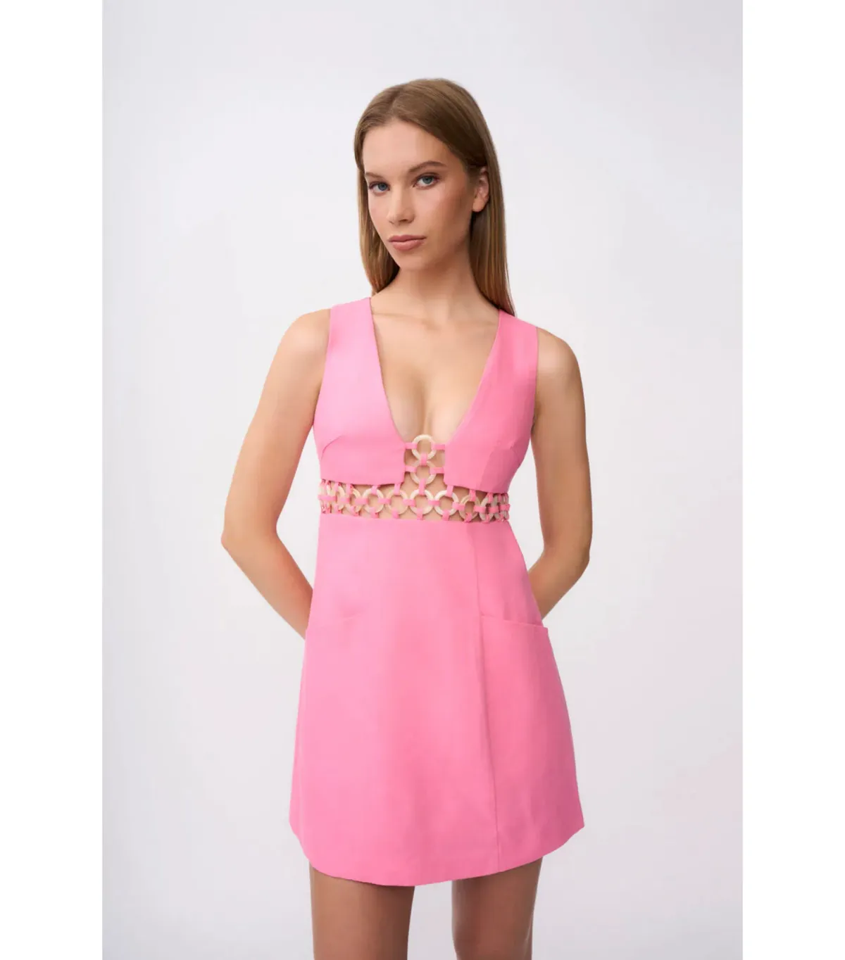 By Johnny Grazia Ring Trim Mini Dress in Pink Size AU 12 - Image 3