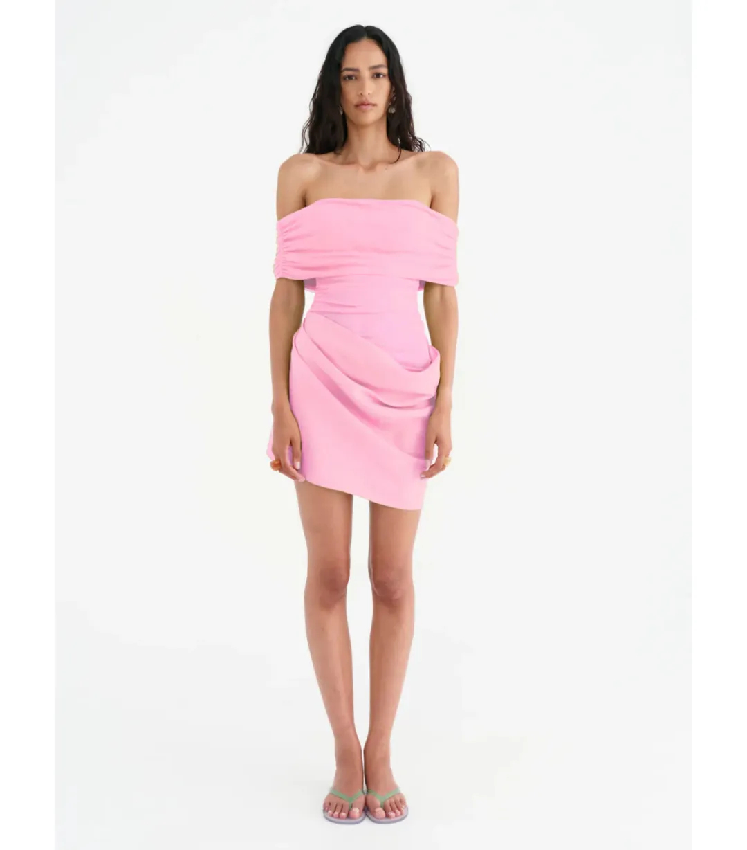 Benni Nico Off-Shoulder Mini Dress in Buttergum Size AU 6 for rent on The Volte - main image