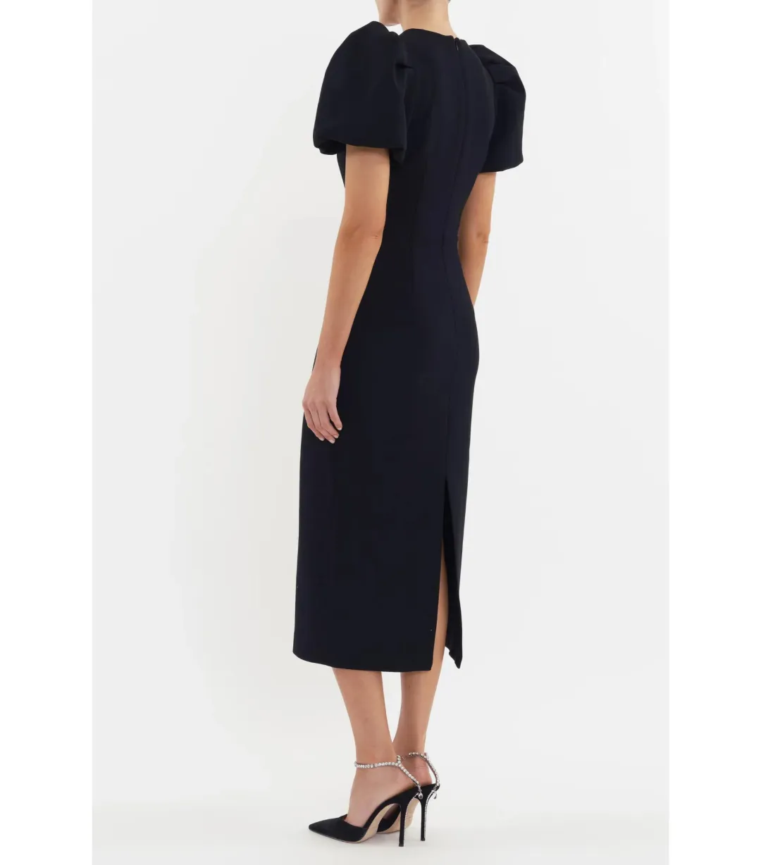 Rebecca Vallance Eliana Puff Sleeve Midi Dress Black Size AU 12  for rent on The Volte - main image