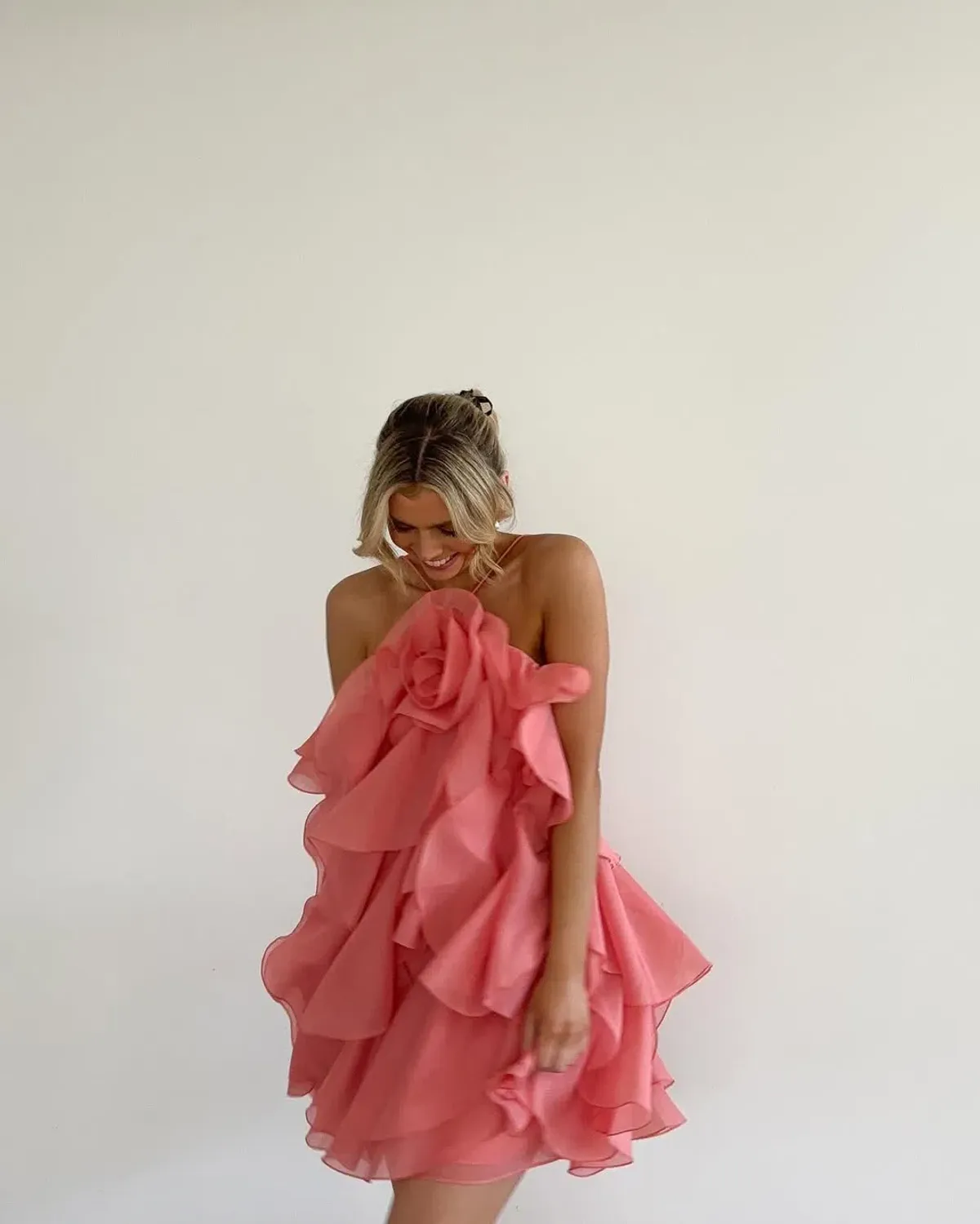 Aje Pandorea Layered Mini Dress Washed Coral Size AU 10 - Image 5