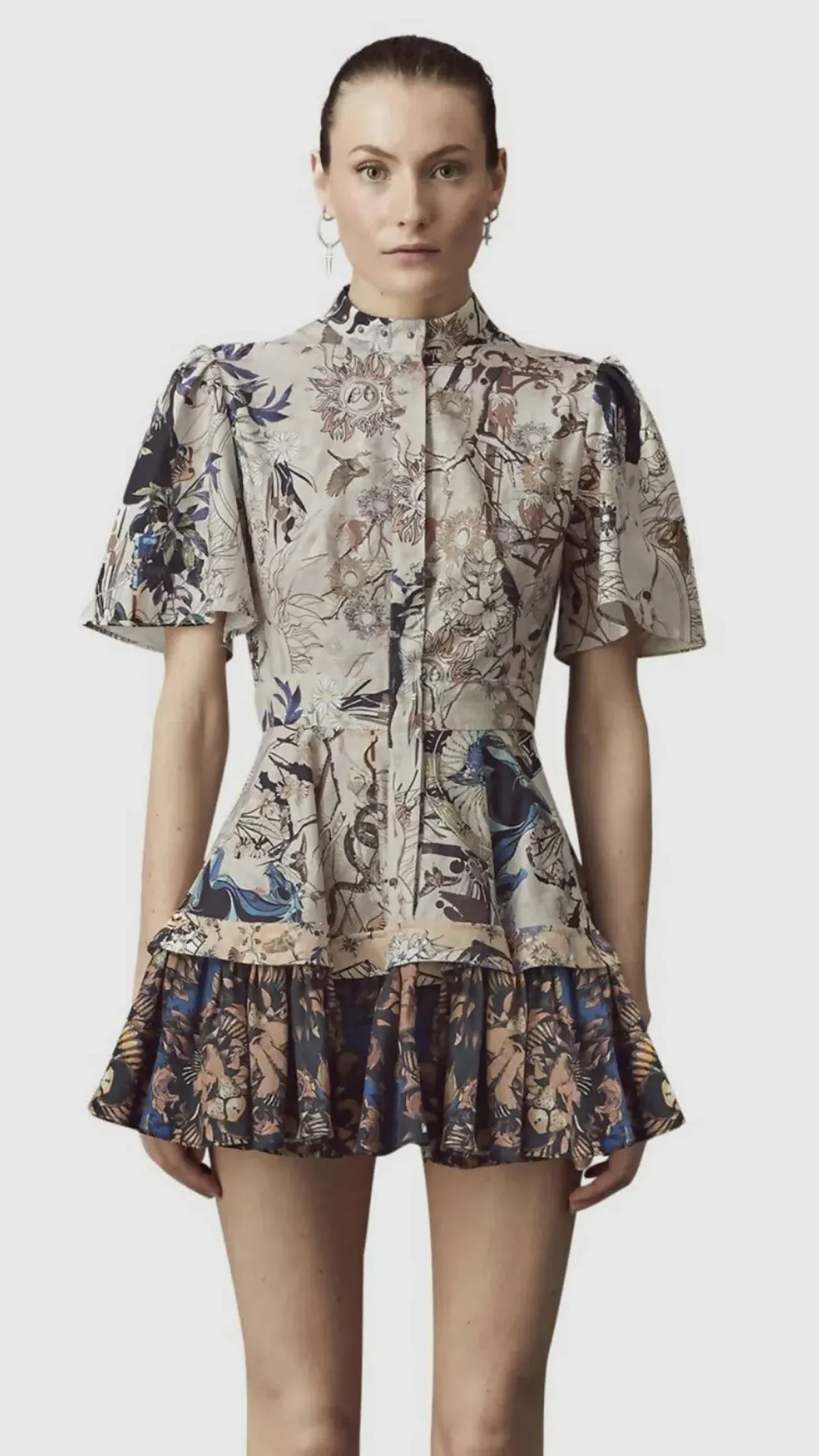 Leo Lin The Lover Cotton Linen Mini Dress Multi Size AU 8 - Image 2