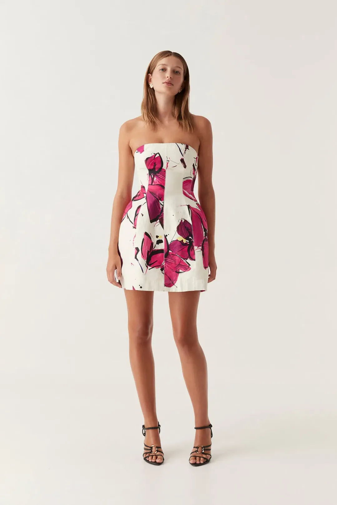 Aje Baret Strapless Mini Dress Falling Florals Size 10 for rent on The Volte - main image