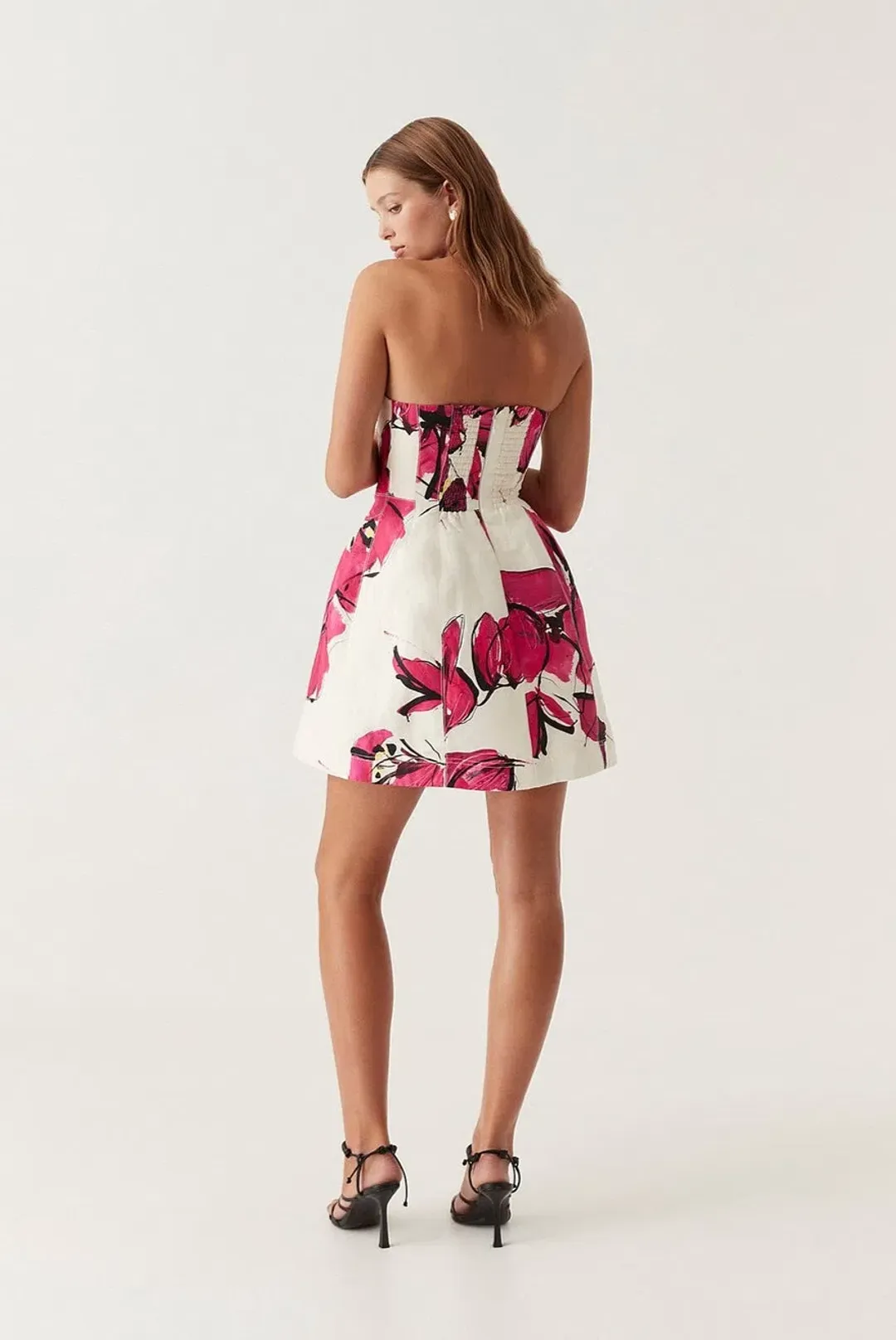 Aje Baret Strapless Mini Dress Falling Florals Size 10 for rent on The Volte - main image