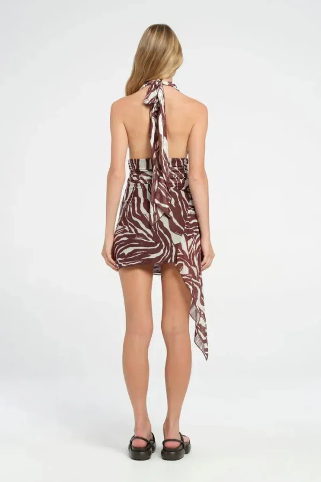 Benni Penelope Halter Mini Dress in Safari Size 8 for rent on The Volte - main image