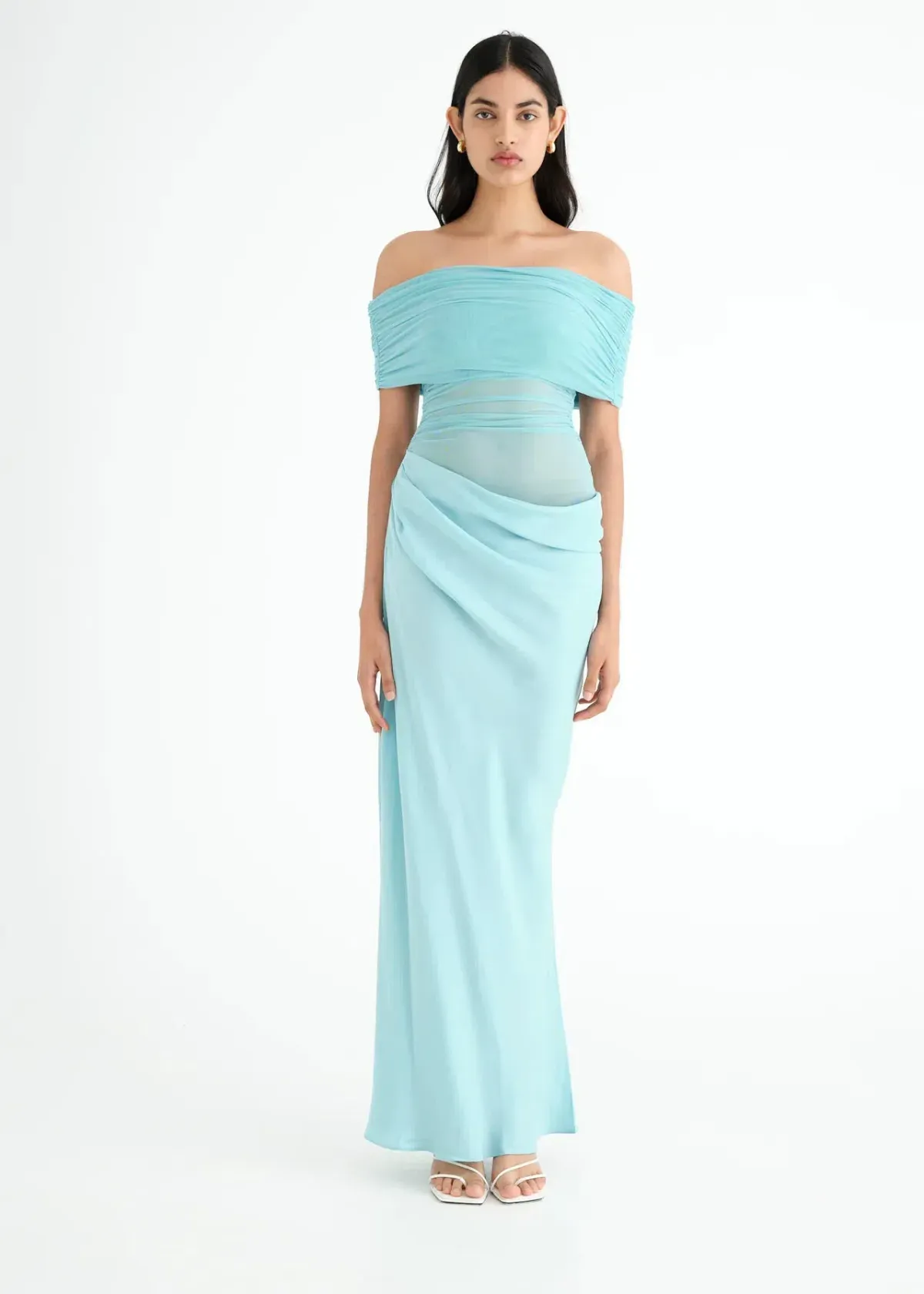 Benni Nico Off Shoulder Maxi Dress in Aquamarine Blue Size 10 - Image 1