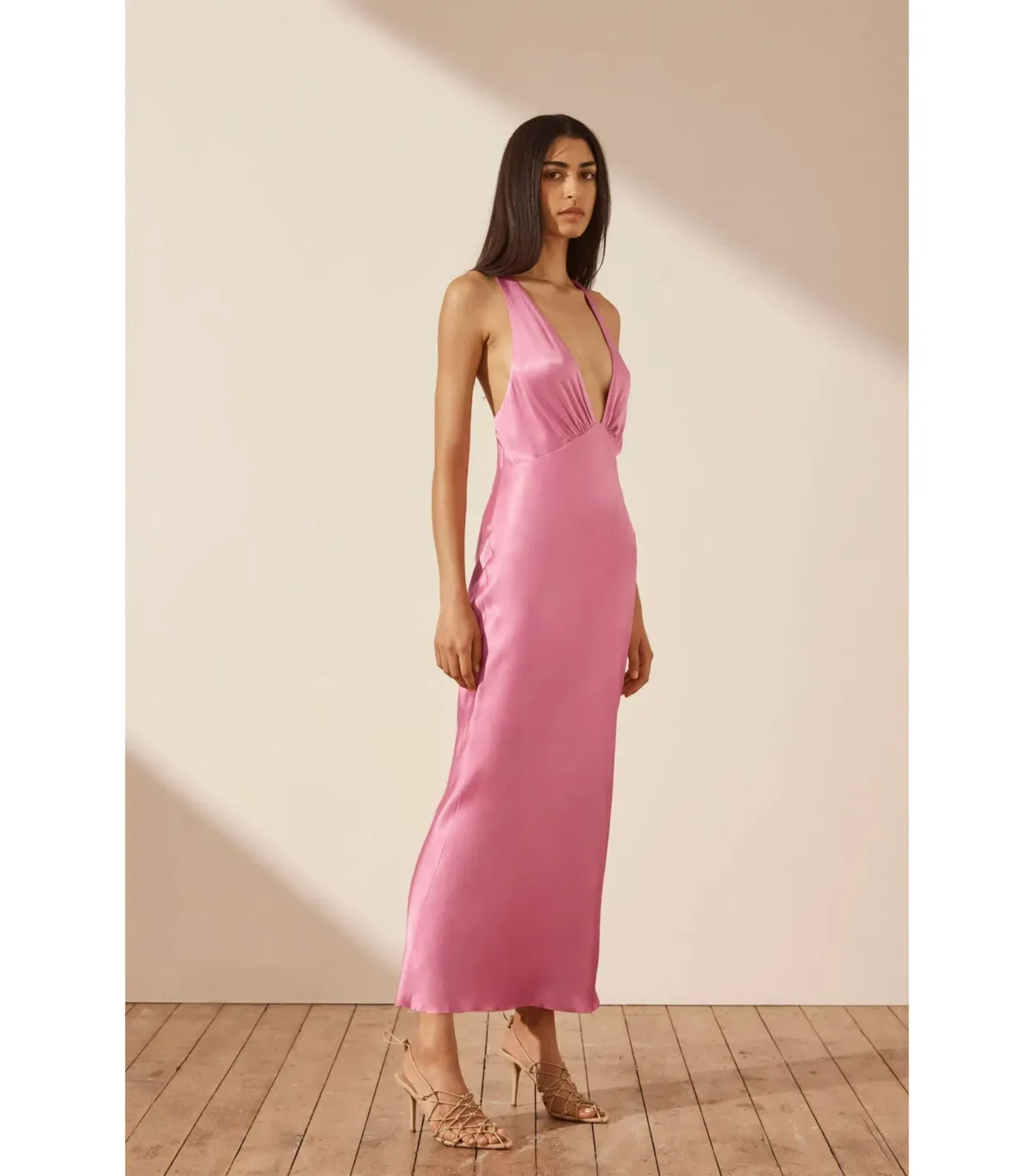 Shona Joy Arienzo Plunged Cross Back Midi Dress Pink Size AU 10 - Image 2