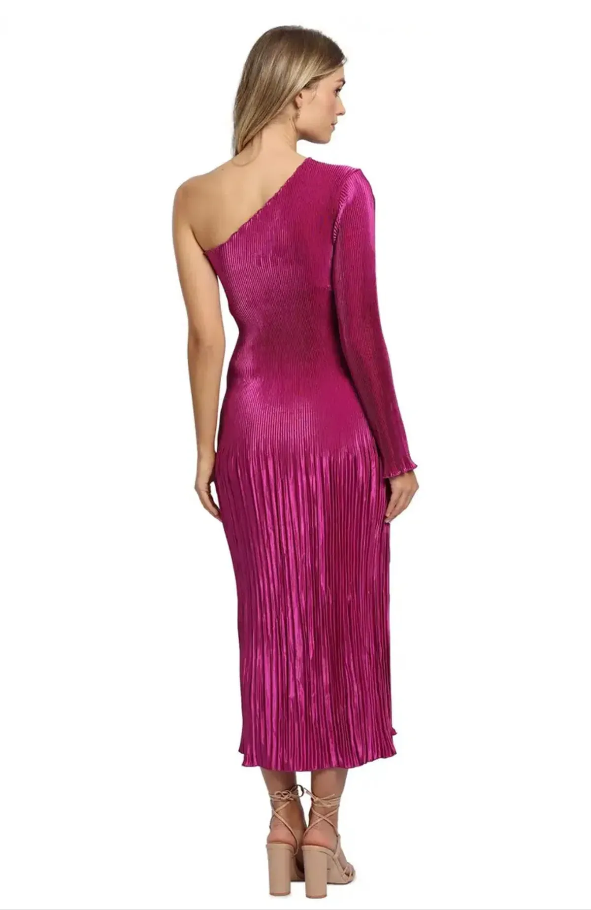 L'idee Soirée One Shoulder Long Sleeve Dress in Magenta Size 8 - Image 2