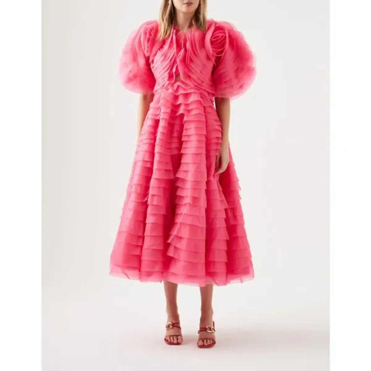 Aje Amour Ruffle Midi Dress Pink Size 4 - Image 1
