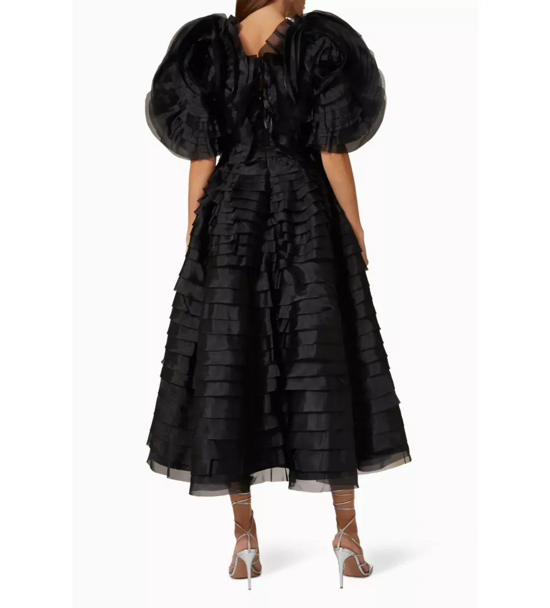 Aje Amour Ruffle Midi Dress Black Size 4 for rent on The Volte - main image