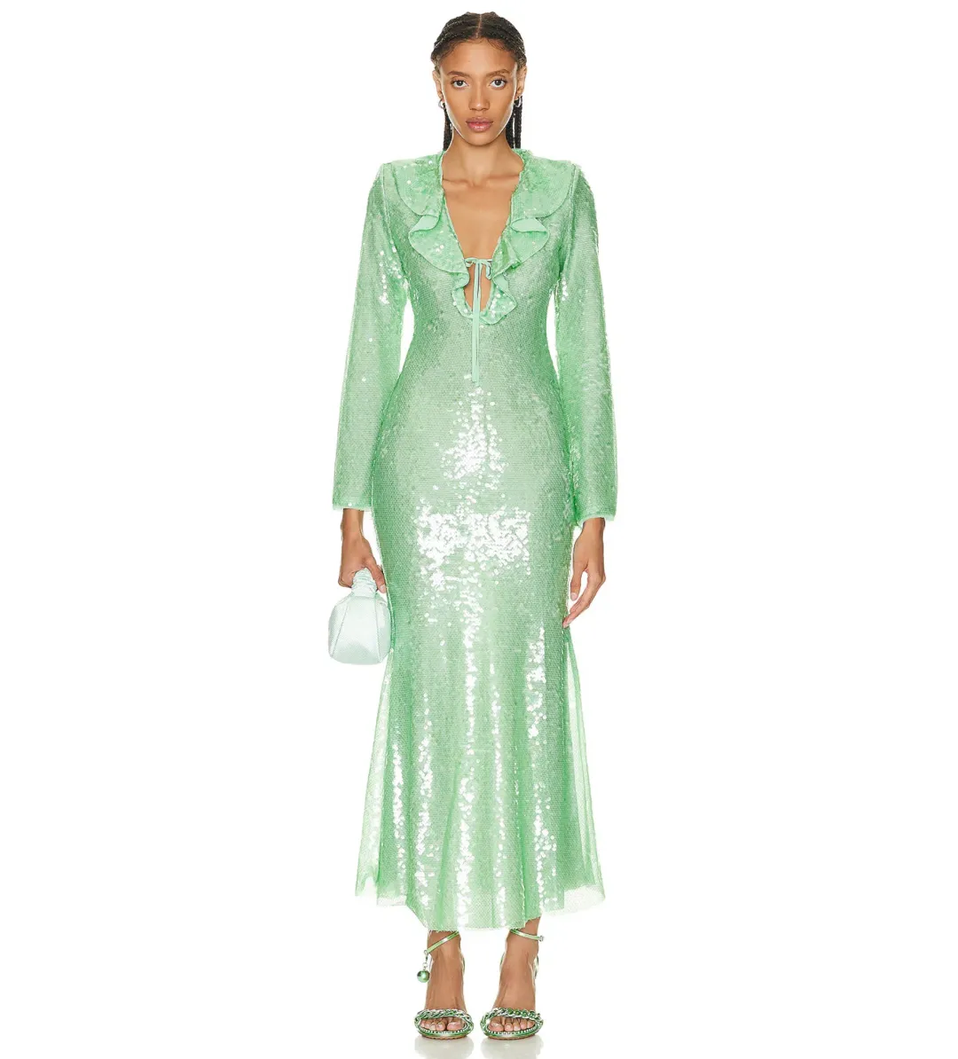 Self Portrait Sequin Midi Dress Green Size 6  for rent on The Volte - main image