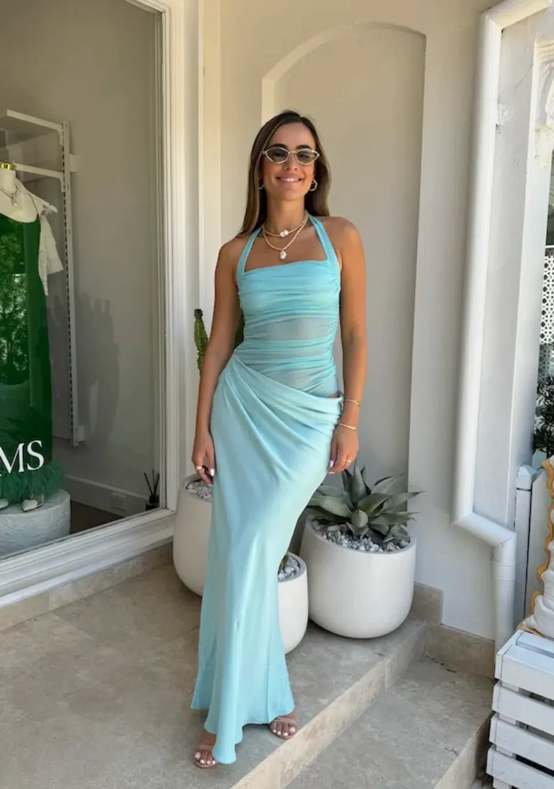 Benni Gina Halter Dress Aquamarine Size 8 for rent on The Volte - main image