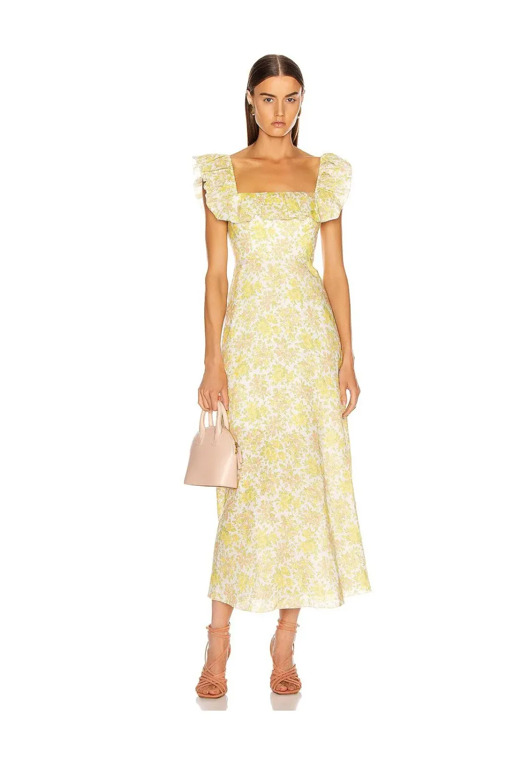 Zimmermann Goldie Ruffle Neck Midi Dress Yellow Floral Size 1 / AU 10  for rent on The Volte - main image