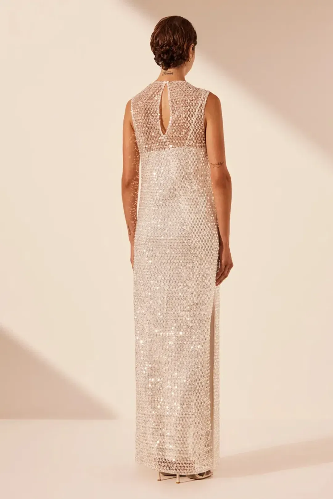 Shona Joy Asteri High Neck Sleeveless Maxi Dress Silver Size 12 for rent on The Volte - main image