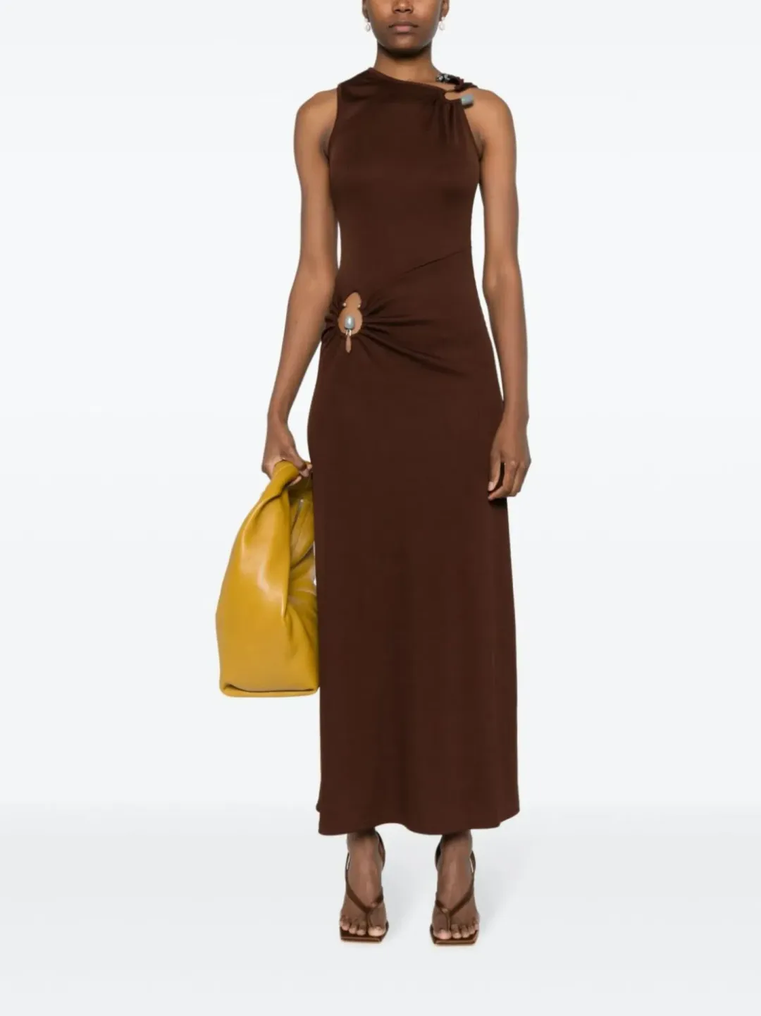 Christopher Esber Callisto Duality Cut Out Gathered Dress Brown Size 8 for rent on The Volte - main image