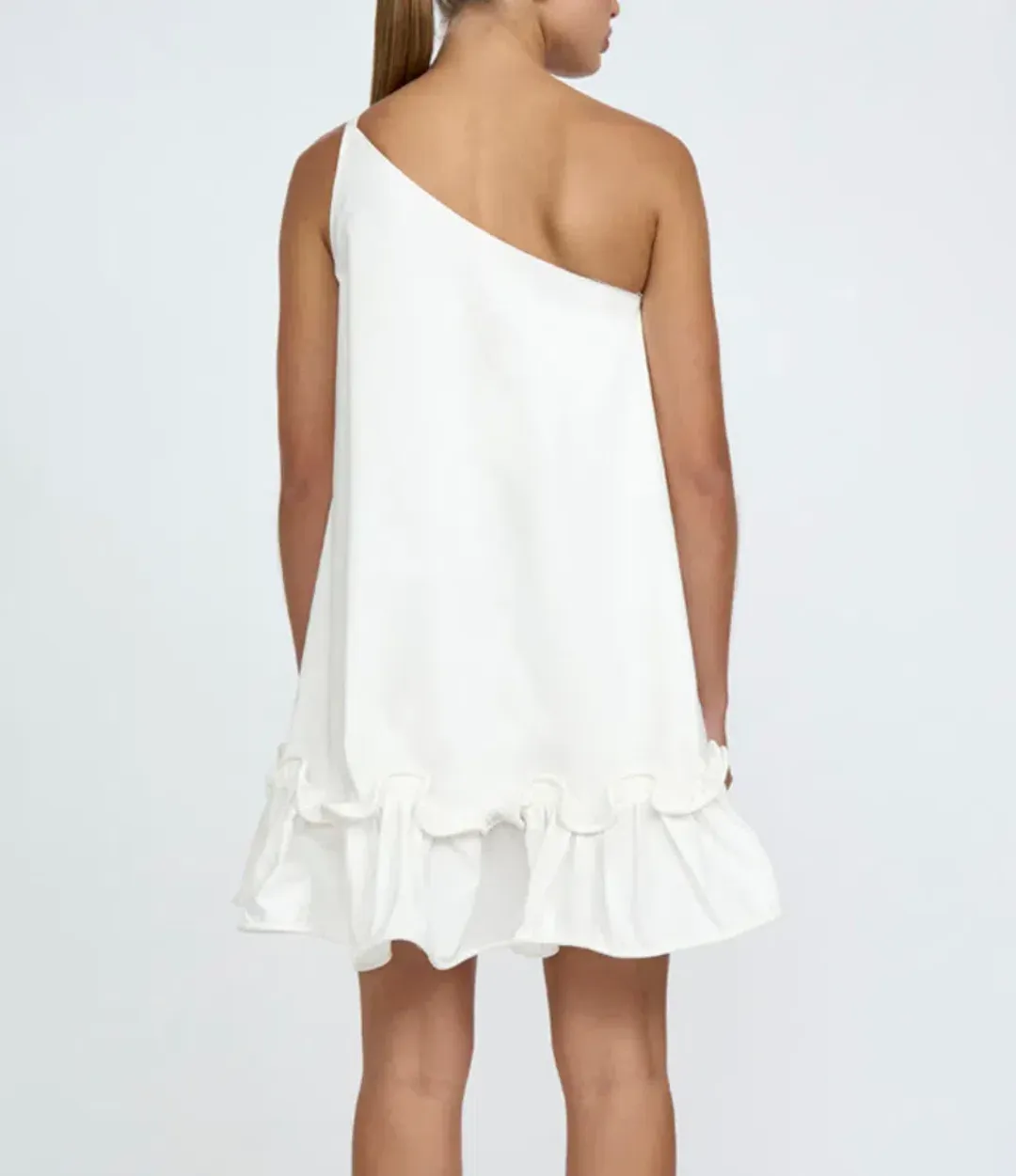 By Johnny Rope Frill Asymmetrical Mini Dress Ivory Size 12 for rent on The Volte - main image