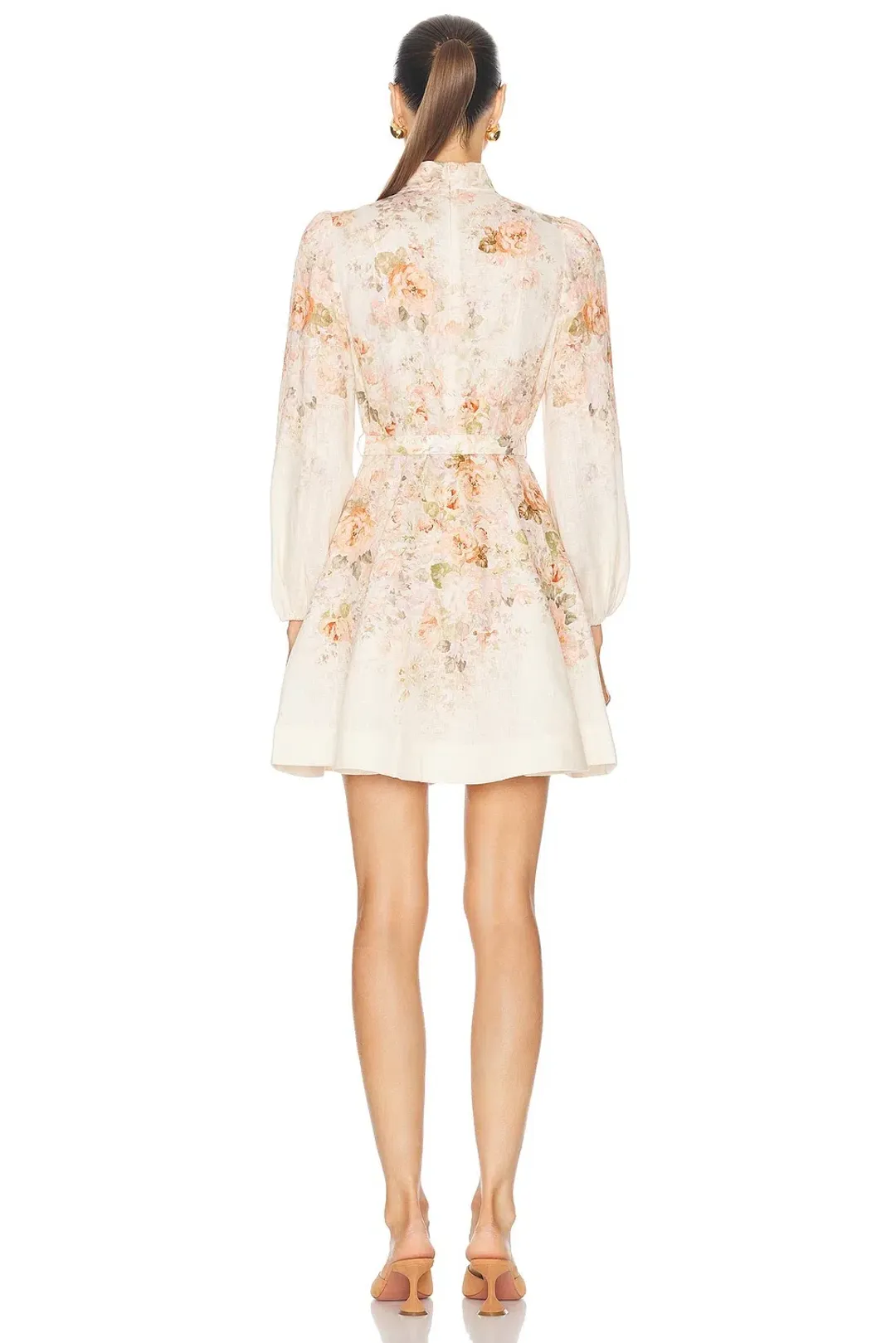 Zimmermann The Illustration Buttoned Mini Dress in Cream Rococo Floral Size 3 / AU 14 for rent on The Volte - main image