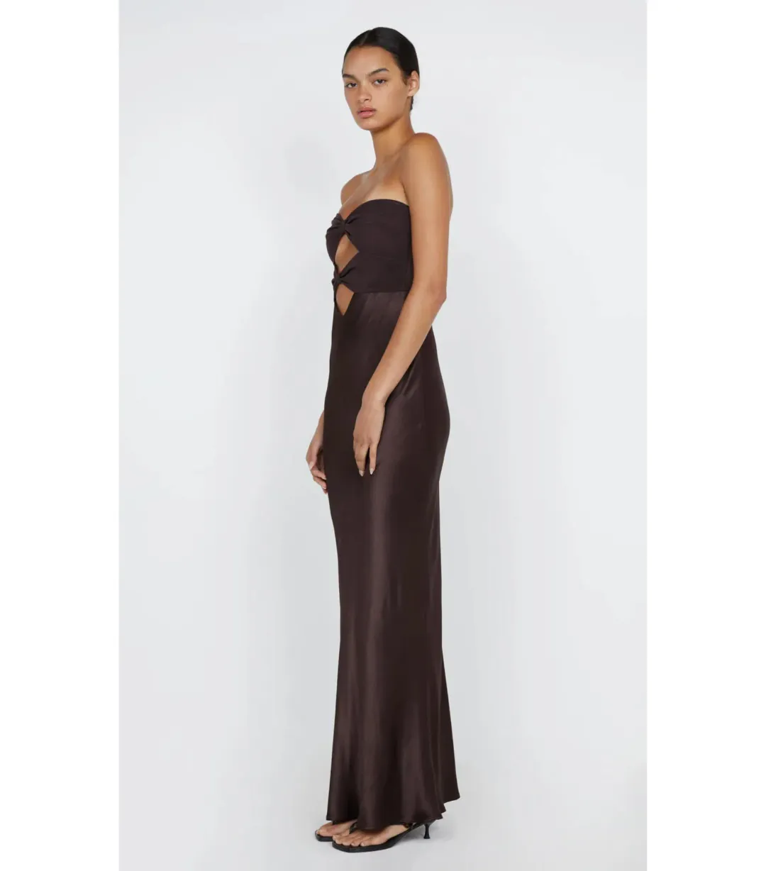 Bec & Bridge Halle Strapless Dress Chocolate Size AU 6 for rent on The Volte - main image