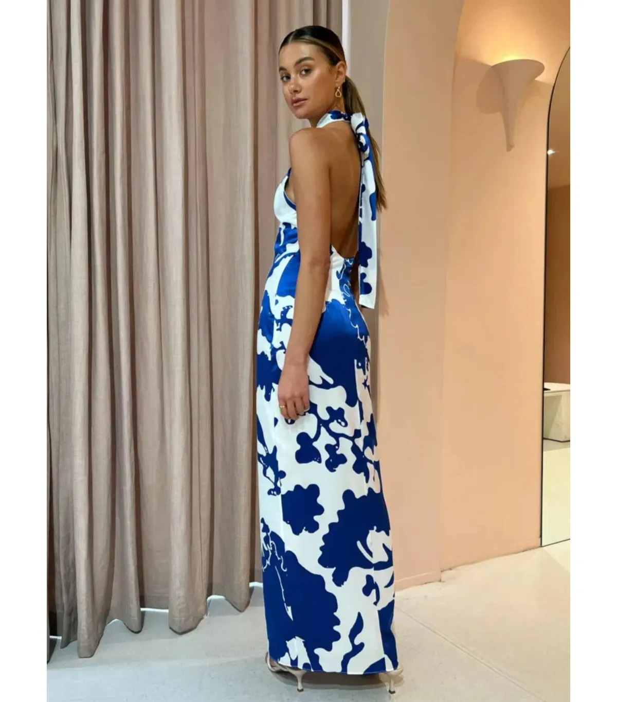 SIR The Label Esme Halter Dress in Merce Abstract Print Size 0 / AU 6 - Image 3