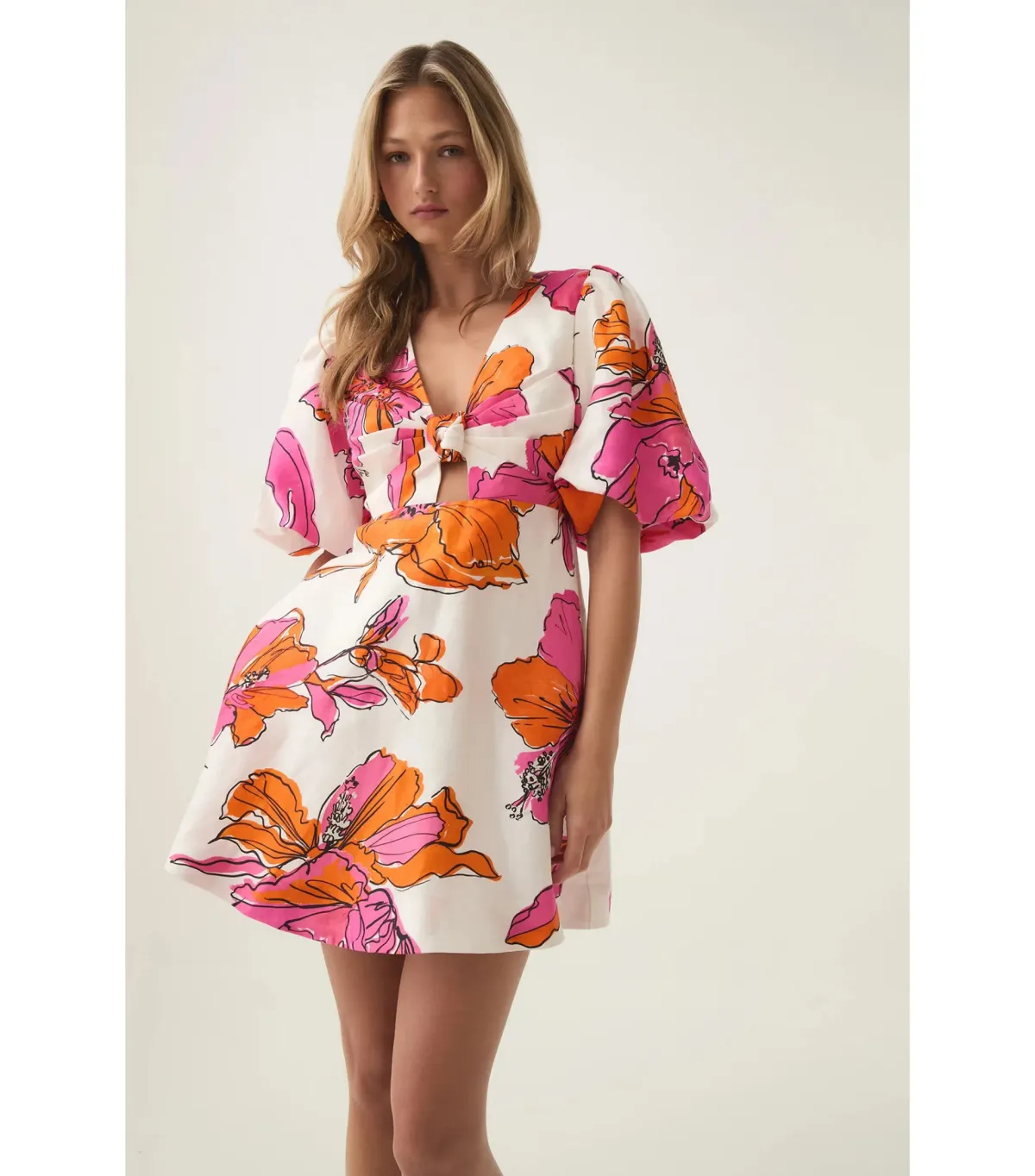 Aje Overflow Knotted Mini Dress Vivid Hibiscus Size AU 16 - Image 2